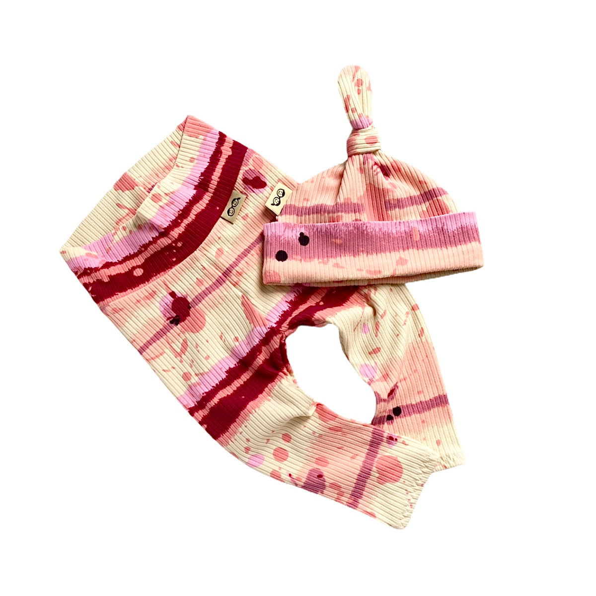 Pink Abstract Stripe Ribbed Leggings and/or Knot Beanie Hat