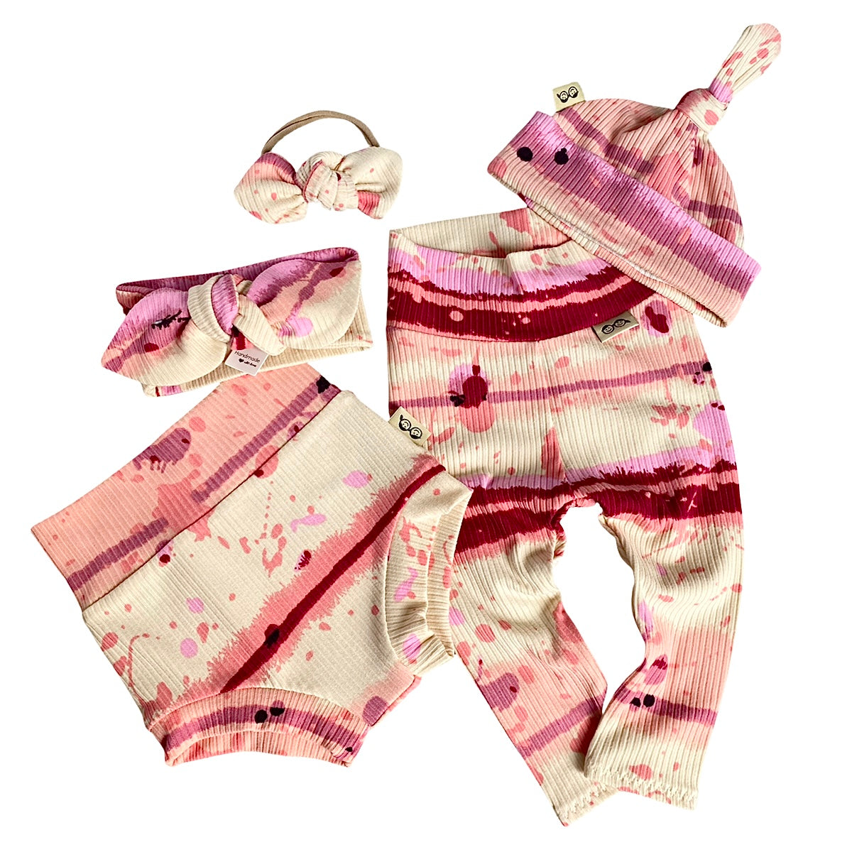 Pink Abstract Stripe Ribbed Leggings and/or Knot Beanie Hat