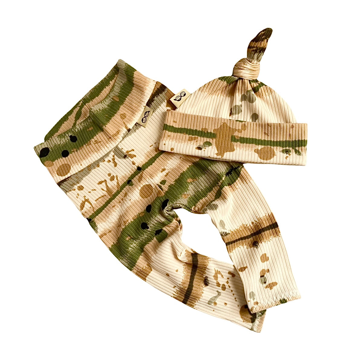 Olive Abstract Striped Rib Leggings and/or Knot Beanie Hat