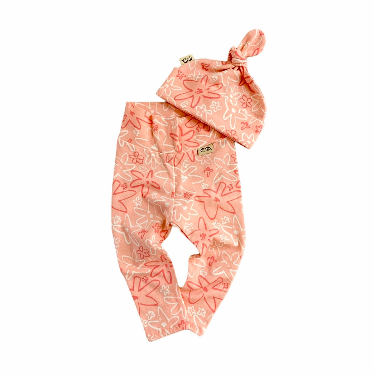 Coral Hand Drawn Flowers l Leggings and/or Beanie Knot Hat