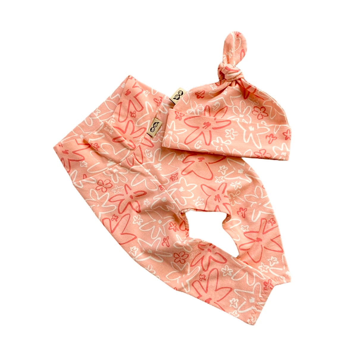 Coral Hand Drawn Flowers l Leggings and/or Beanie Knot Hat