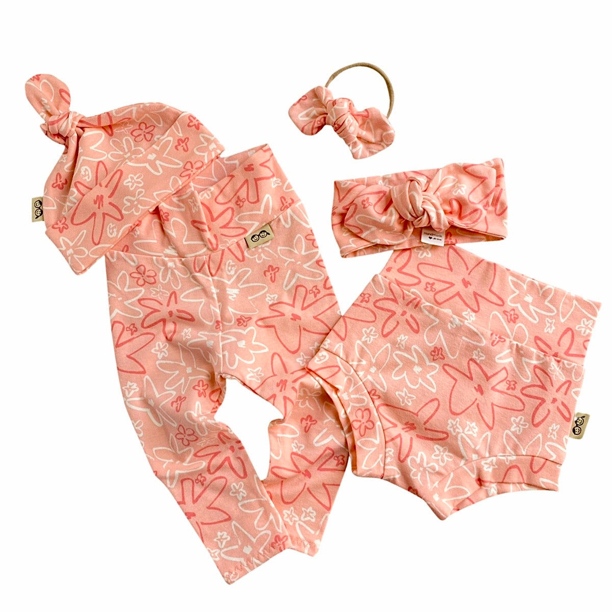 Coral Hand Drawn Flowers l Leggings and/or Beanie Knot Hat