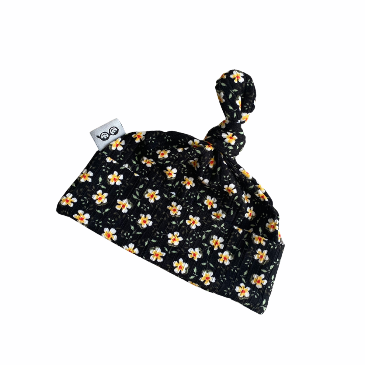 Dainty Floral Black Ribbed Leggings and/or Beanie Knot Hat