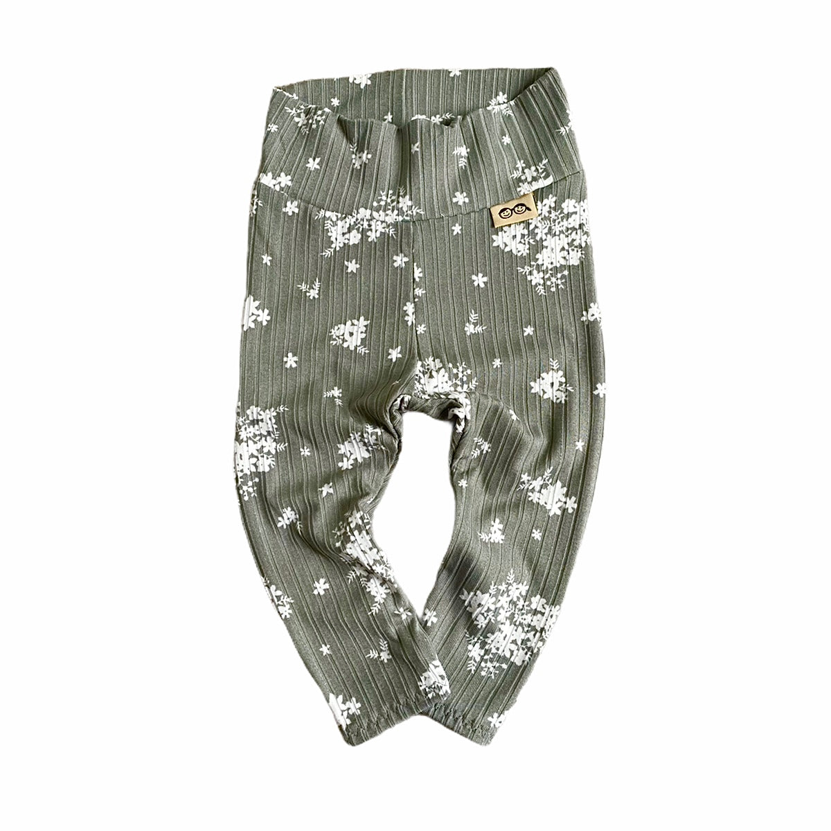 Minimal Floral Olive Ribbed Leggings and/or Beanie Knot Hat