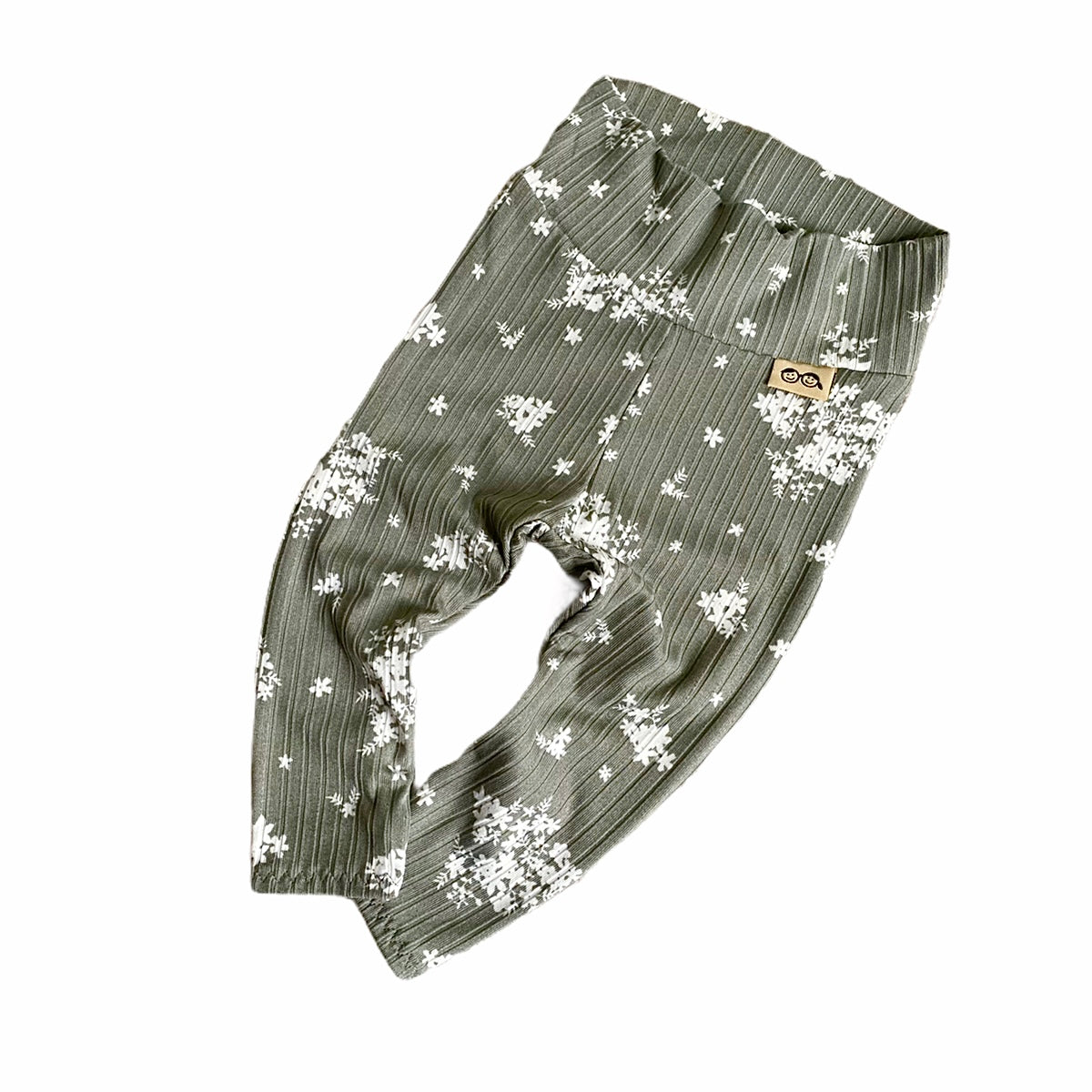 Minimal Floral Olive Ribbed Leggings