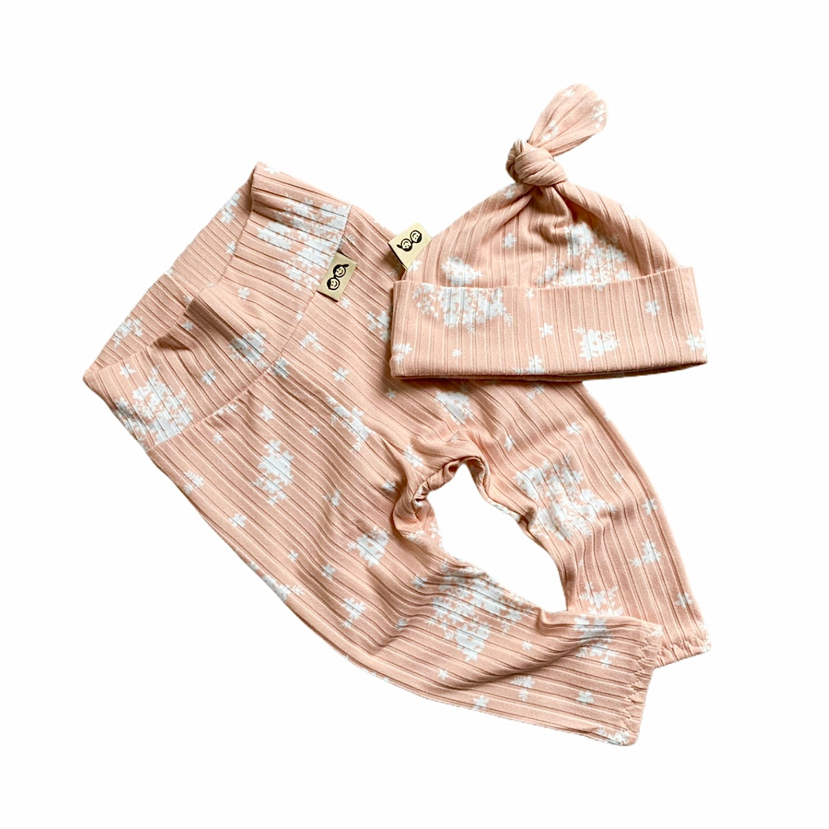 Minimal Floral Blush Ribbed Leggings and/or Beanie Knot Hat