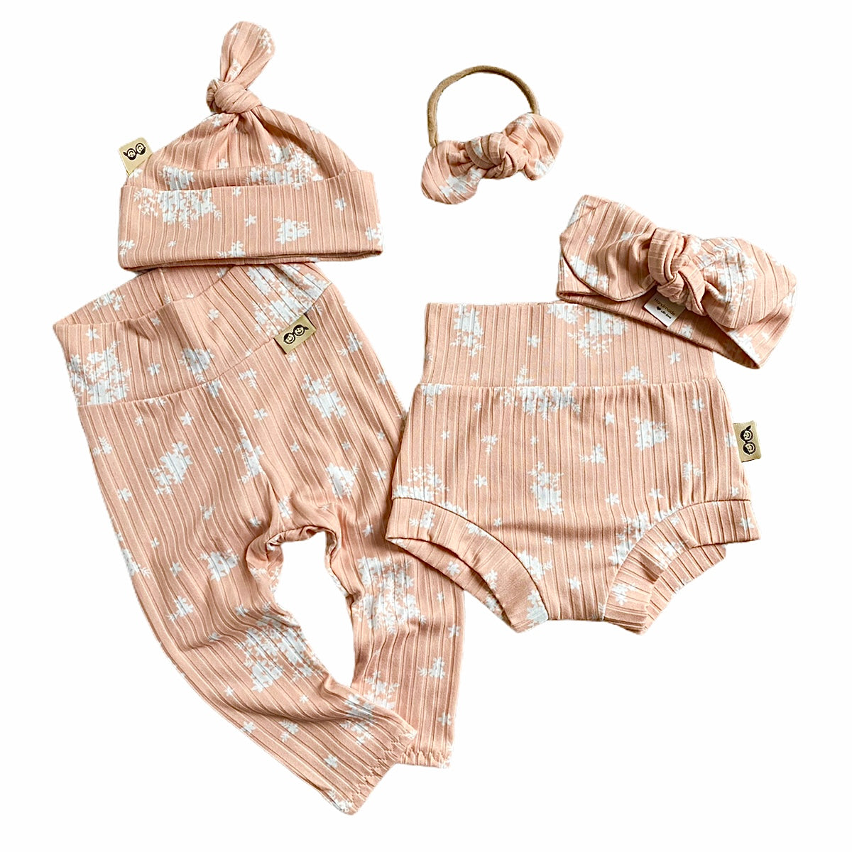 Minimal Floral Blush Ribbed Leggings and/or Beanie Knot Hat