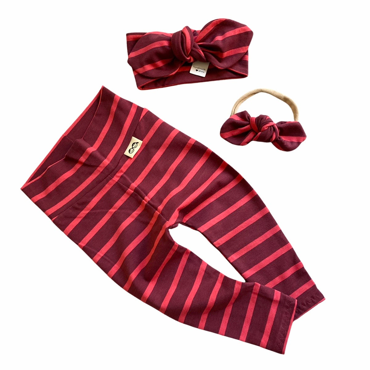 Striped Burgundy Red Leggings and/or Headbands
