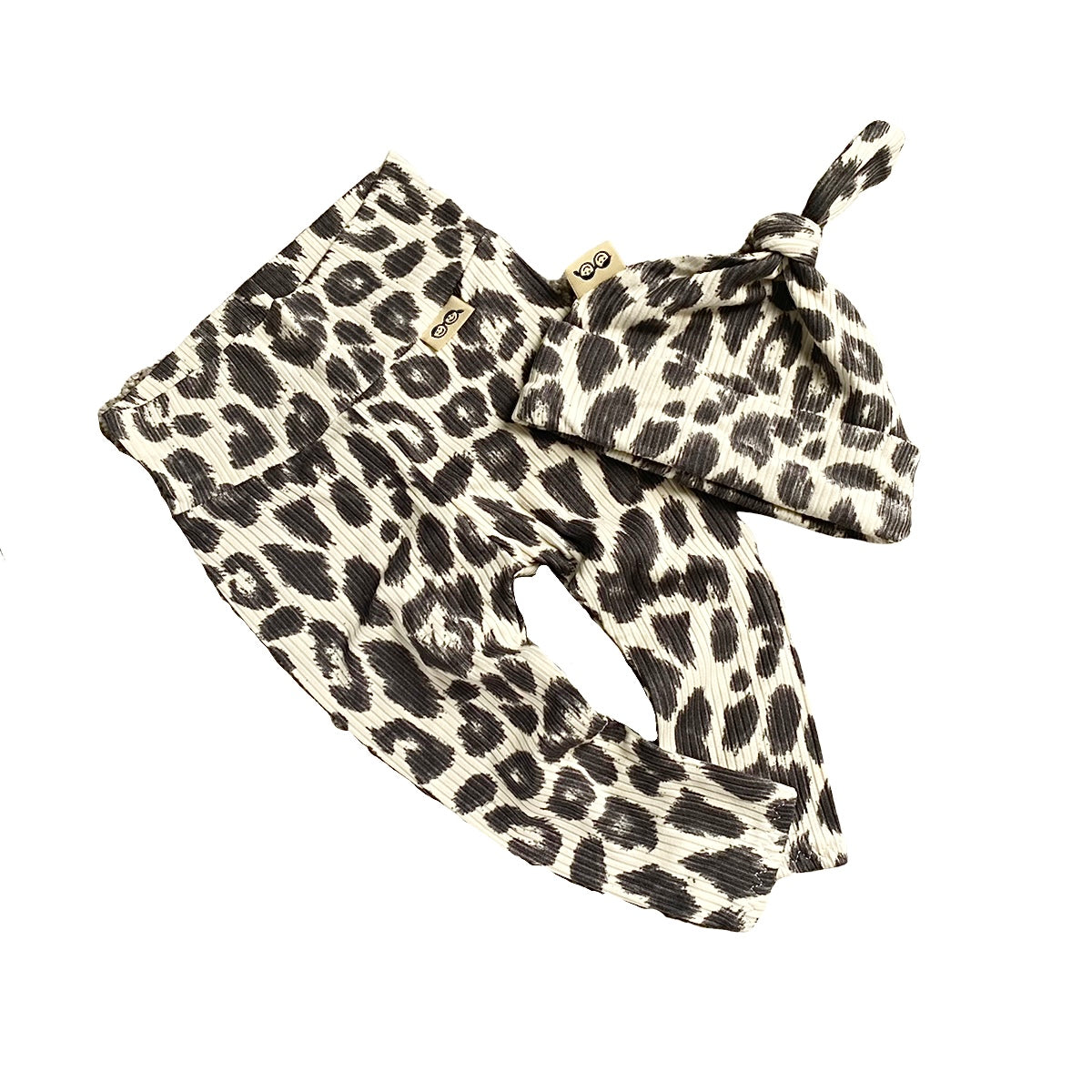 Grey Cheetah on Ivory Leggings and/or Knot Beanie