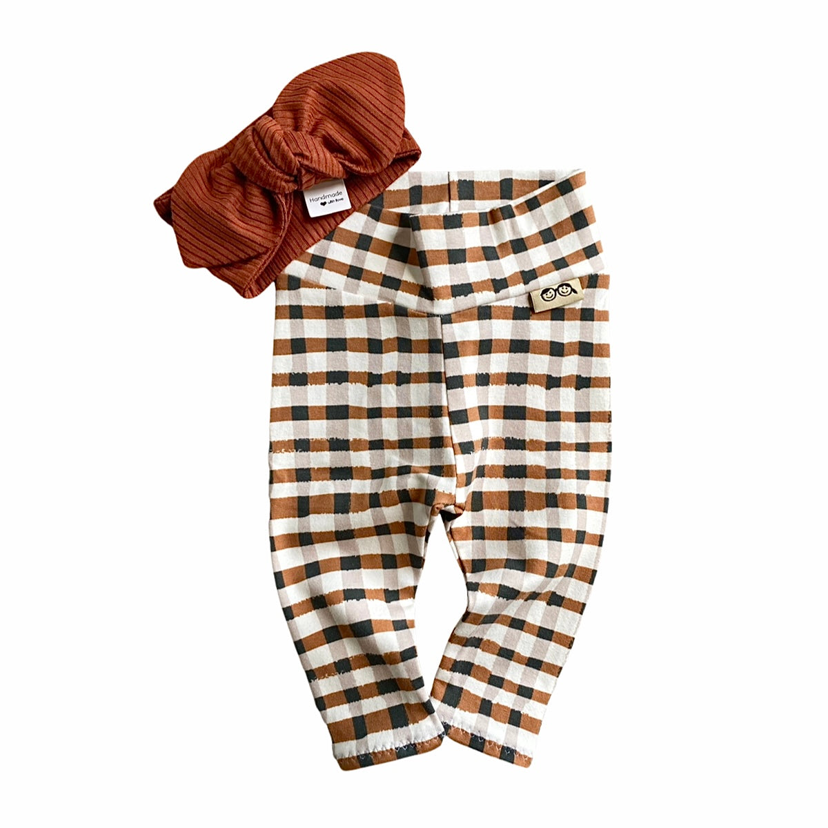 Brown Gingham Leggings with Terracotta Headband