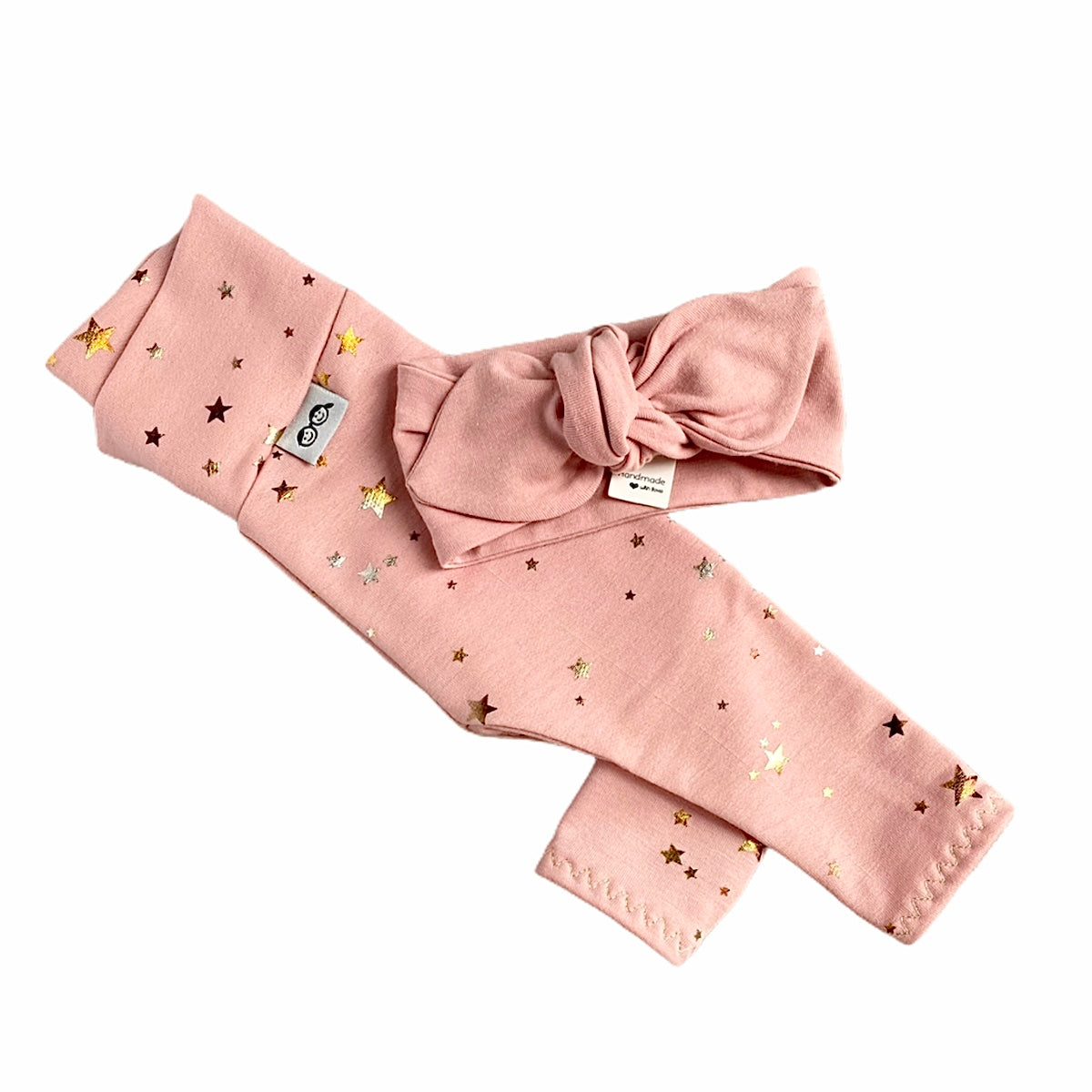 Foil Stars on Blush Leggings with Blush Headband