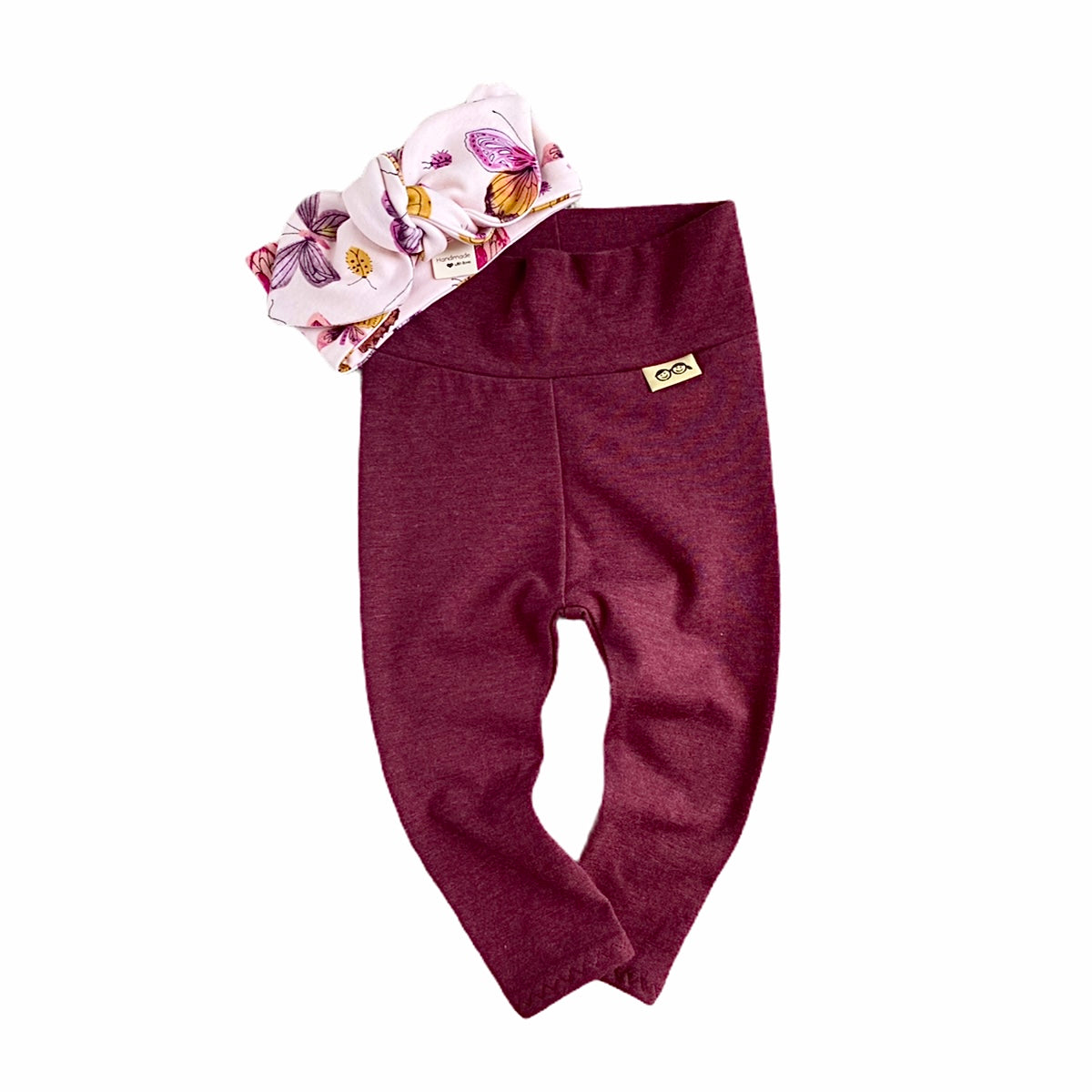 Burgundy Leggings with Pink Butterflies Headband