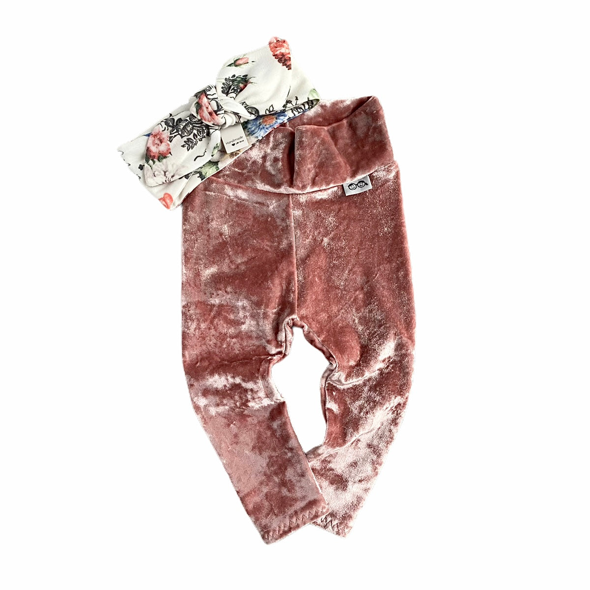 Rose Velvet Leggings with White Floral Headband
