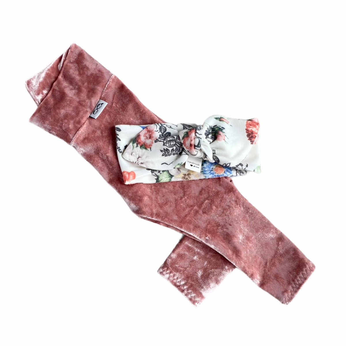 Rose Velvet Leggings with White Floral Headband