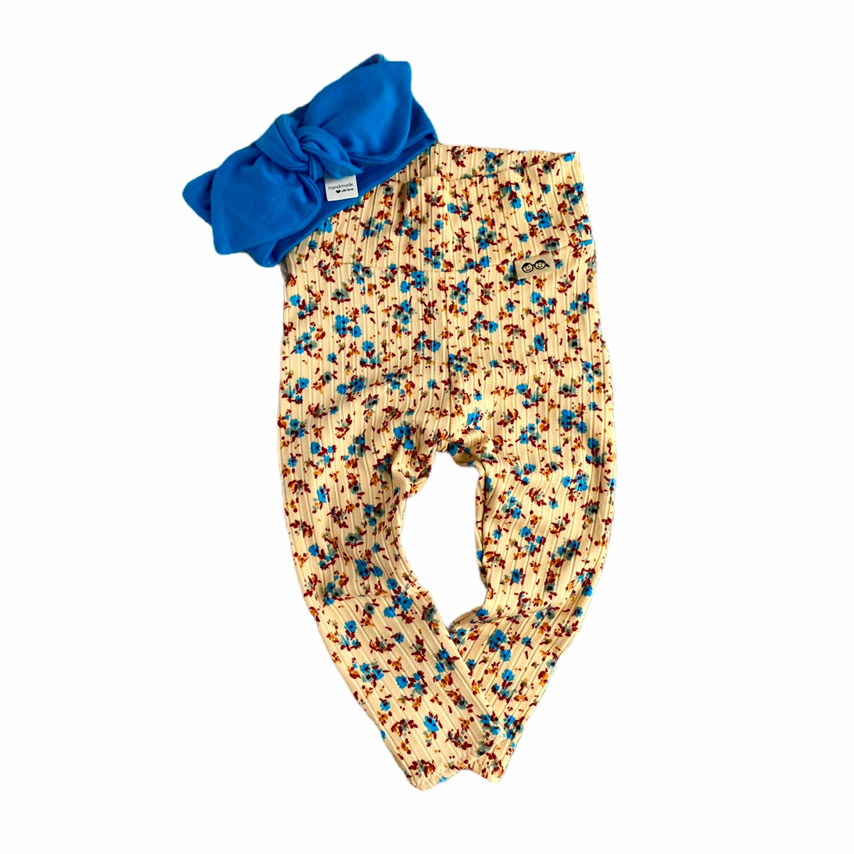 Dainty Floral on Yellow Ribbed Leggings with Blue Headband