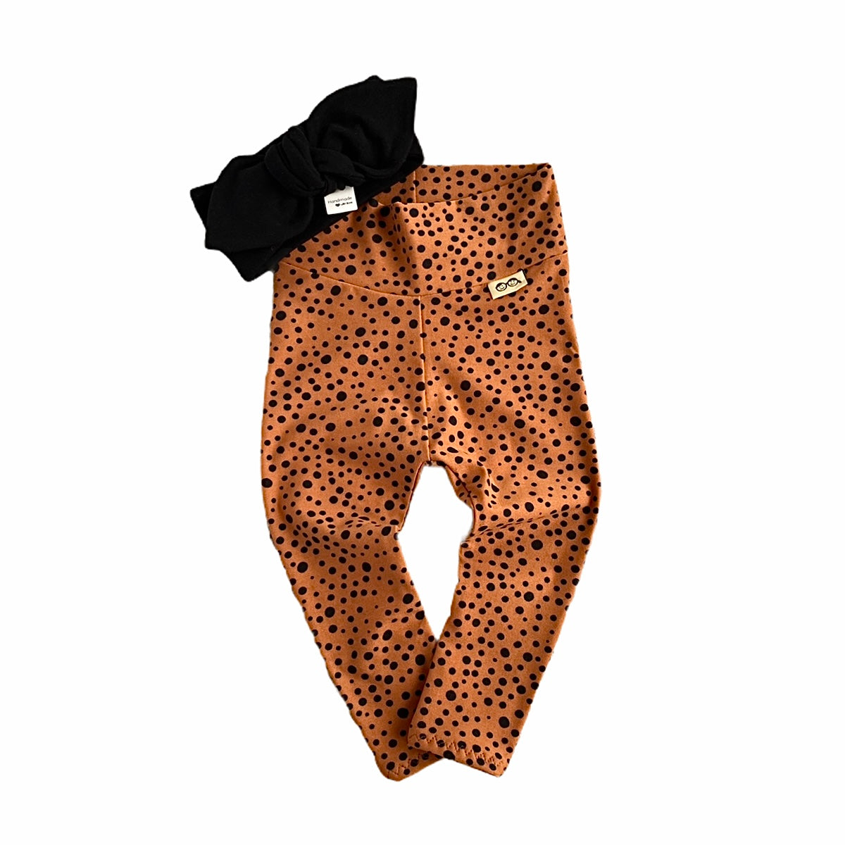 Tan Abstract Dots Leggings with Black Headband