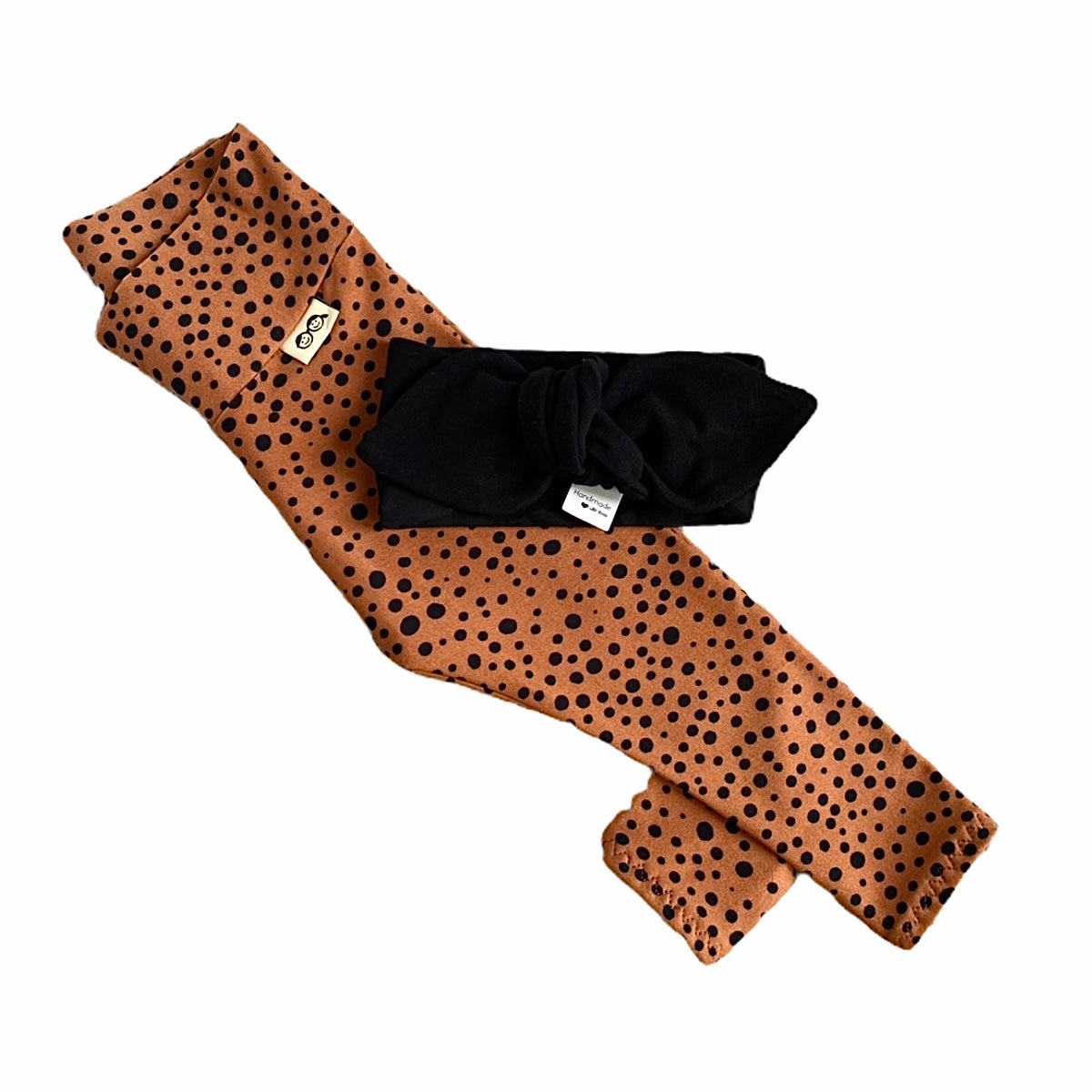 Tan Abstract Dots Leggings with Black Headband