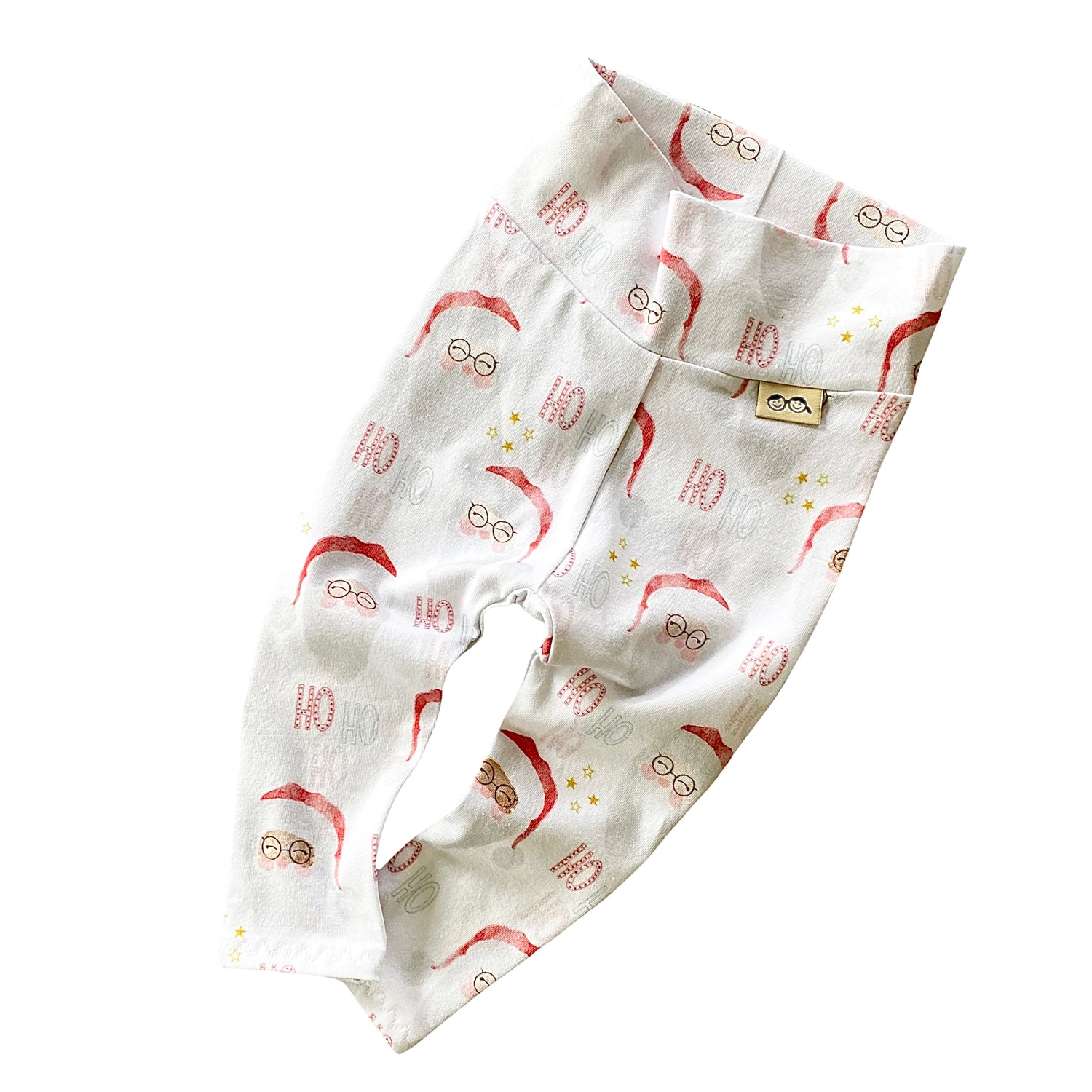 Unisex Vintage Santa leggings with a festive red and white Santa Claus print, handmade for babies and toddlers in sizes preemie to 4T. Perfect for holiday celebrations and seasonal outfits.