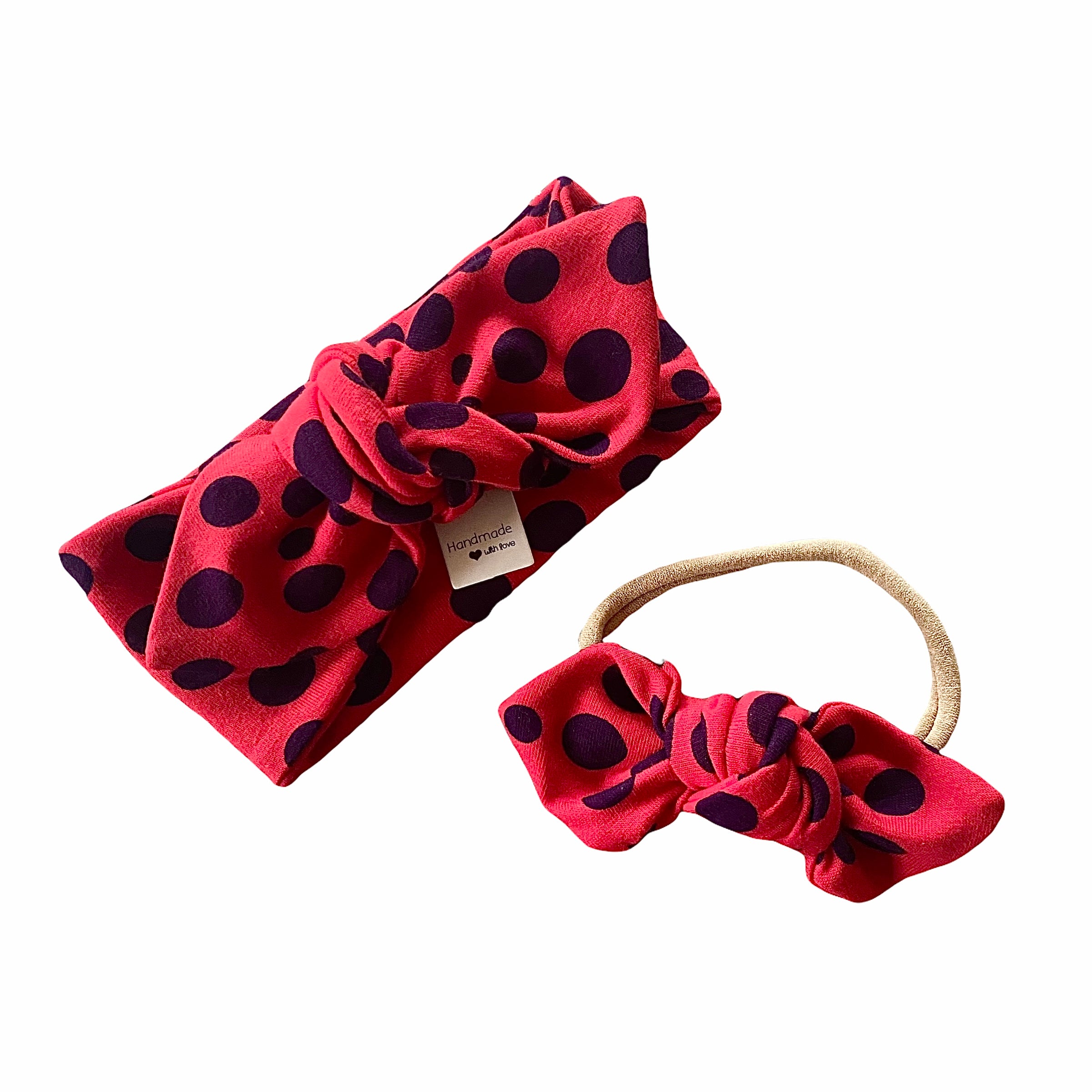 Navy Blue Dots on Red Headband