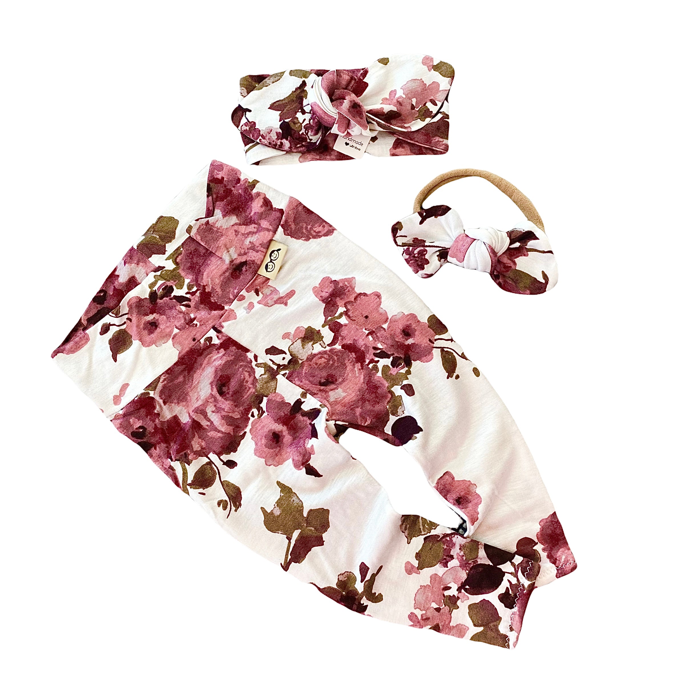Vintage Florals on White Leggings and/or Headbands