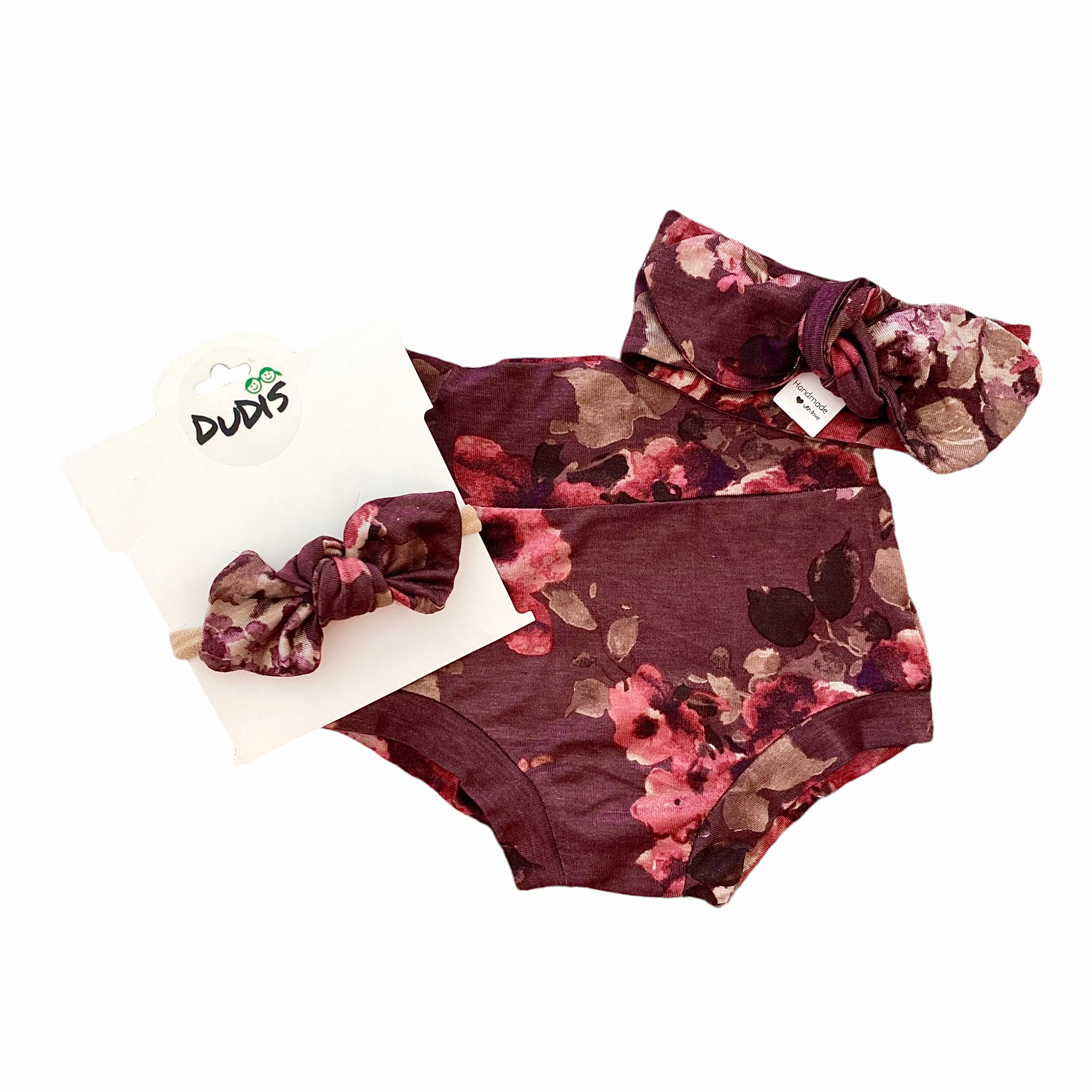 Vintage Florals on Burgundy Bummies and/or Headbands