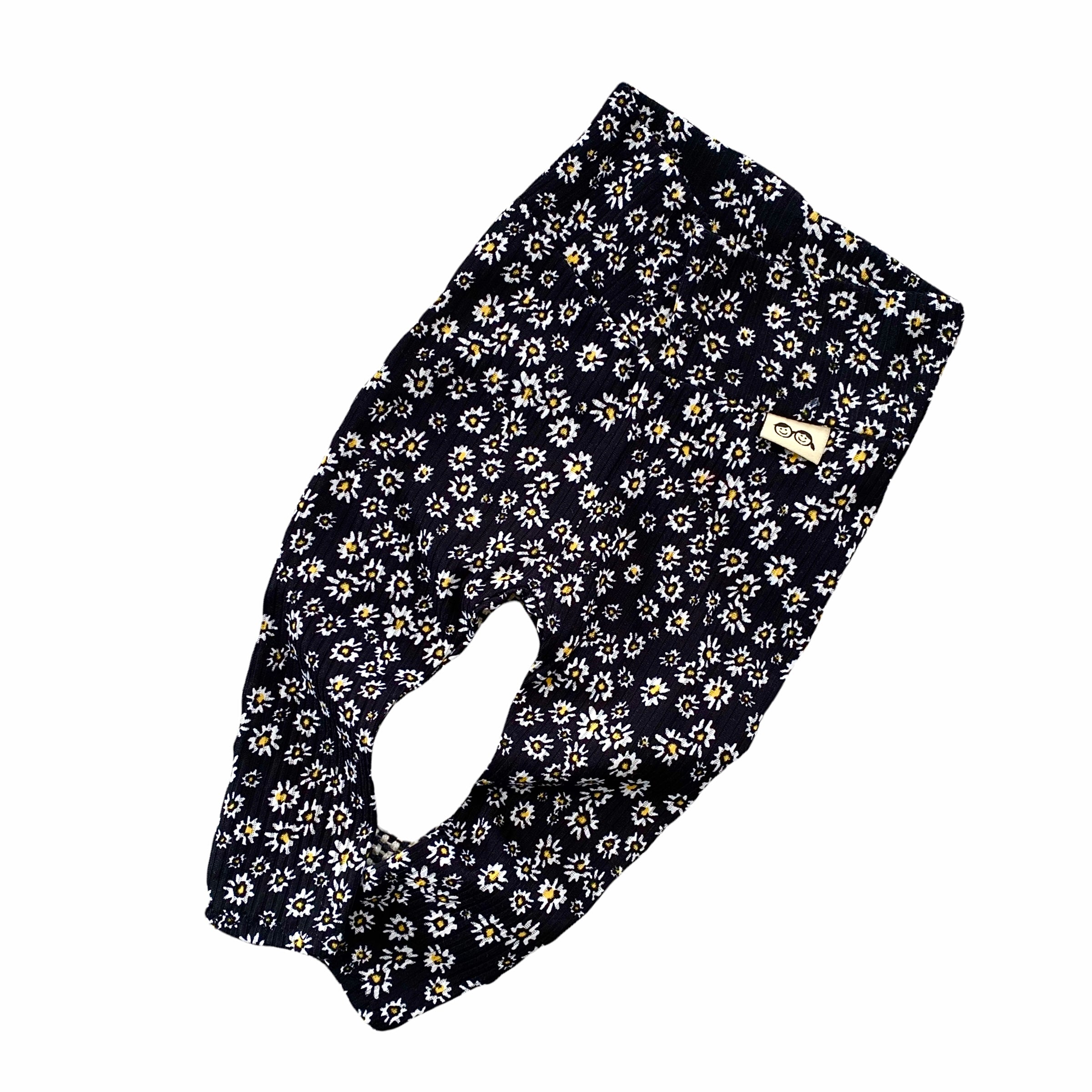 Dainty Daisies on Black Rib Leggings and/or Headbands