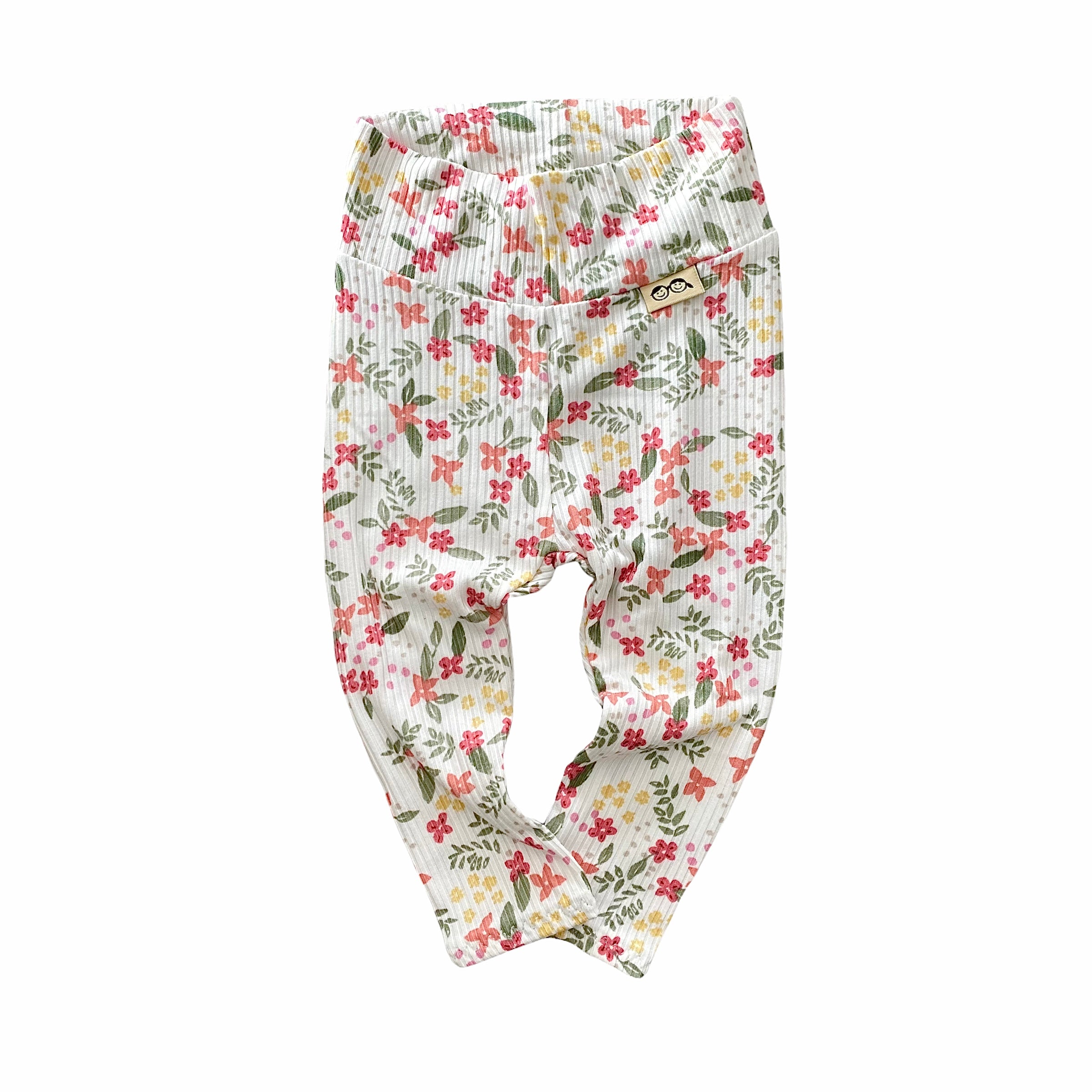 Colorful Dainty Flowers on White Leggings and/or Knot Beanie