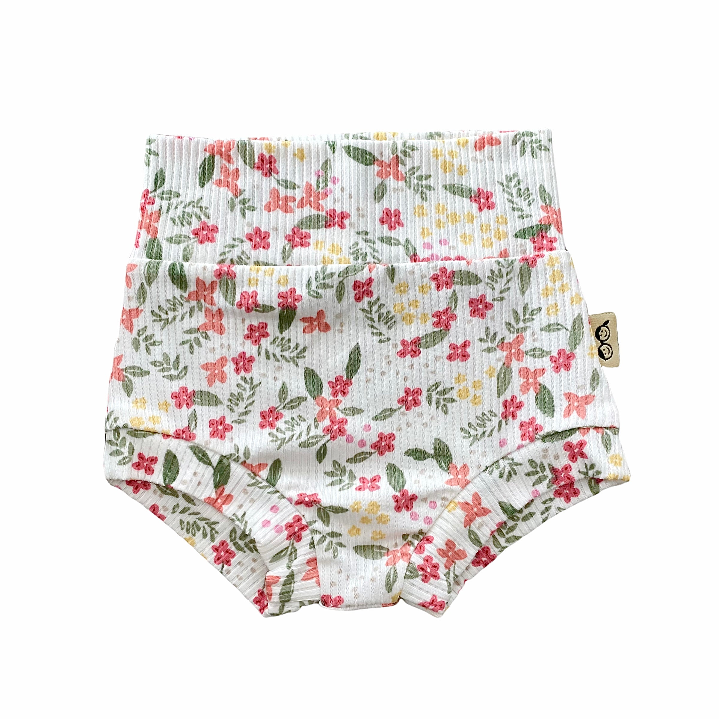Colorful Dainty Flowers on White Ribbed Bummies