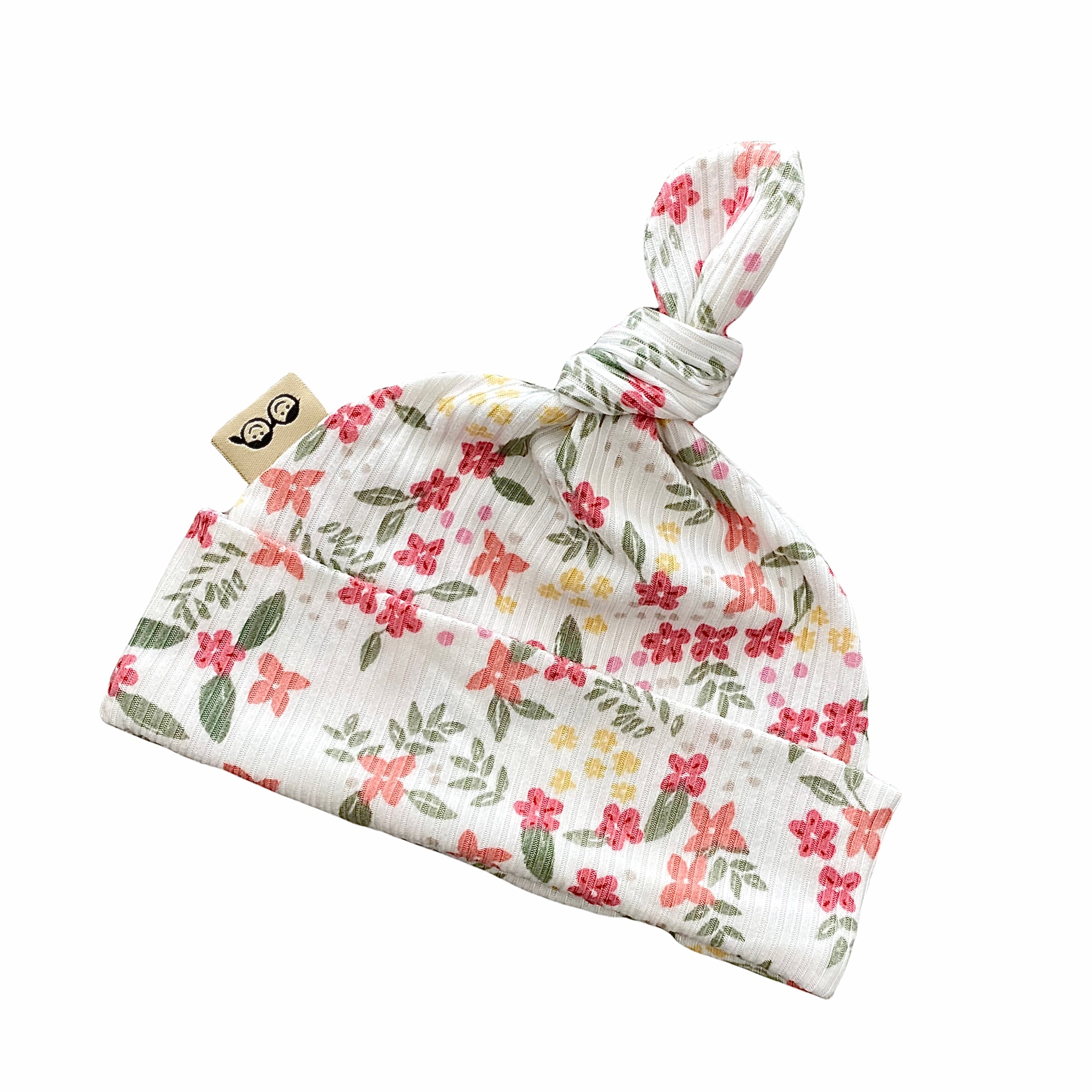 Colorful Dainty Flowers on White Leggings and/or Knot Beanie