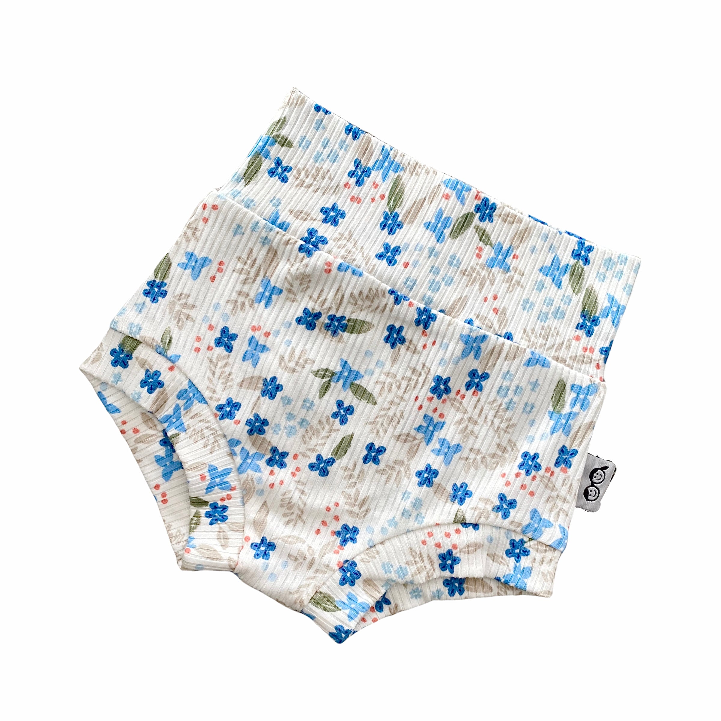 Blue Tone Dainty Flowers on White Ribbed Bummies