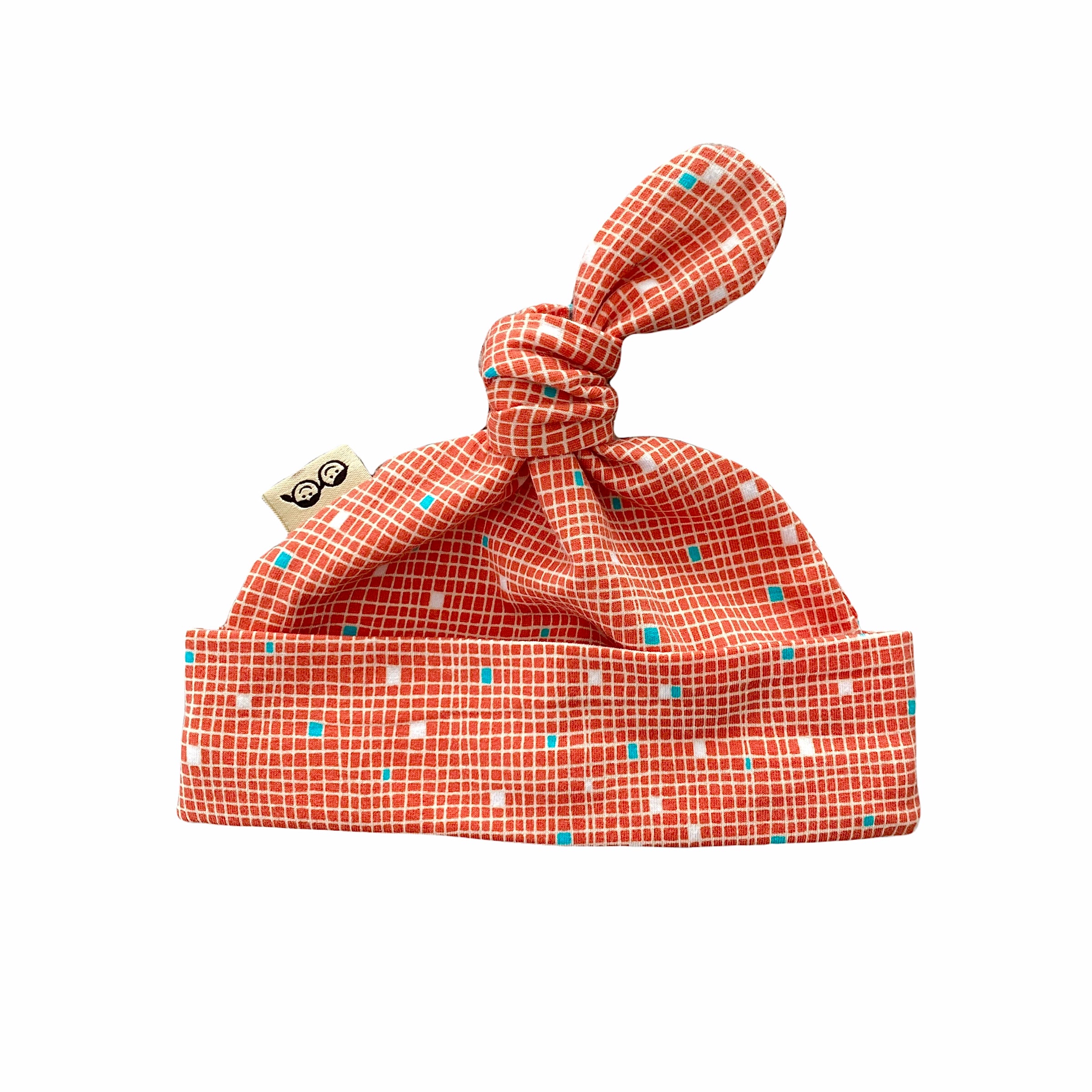 Tiny Squares on Coral Leggings and/or Knot Beanie