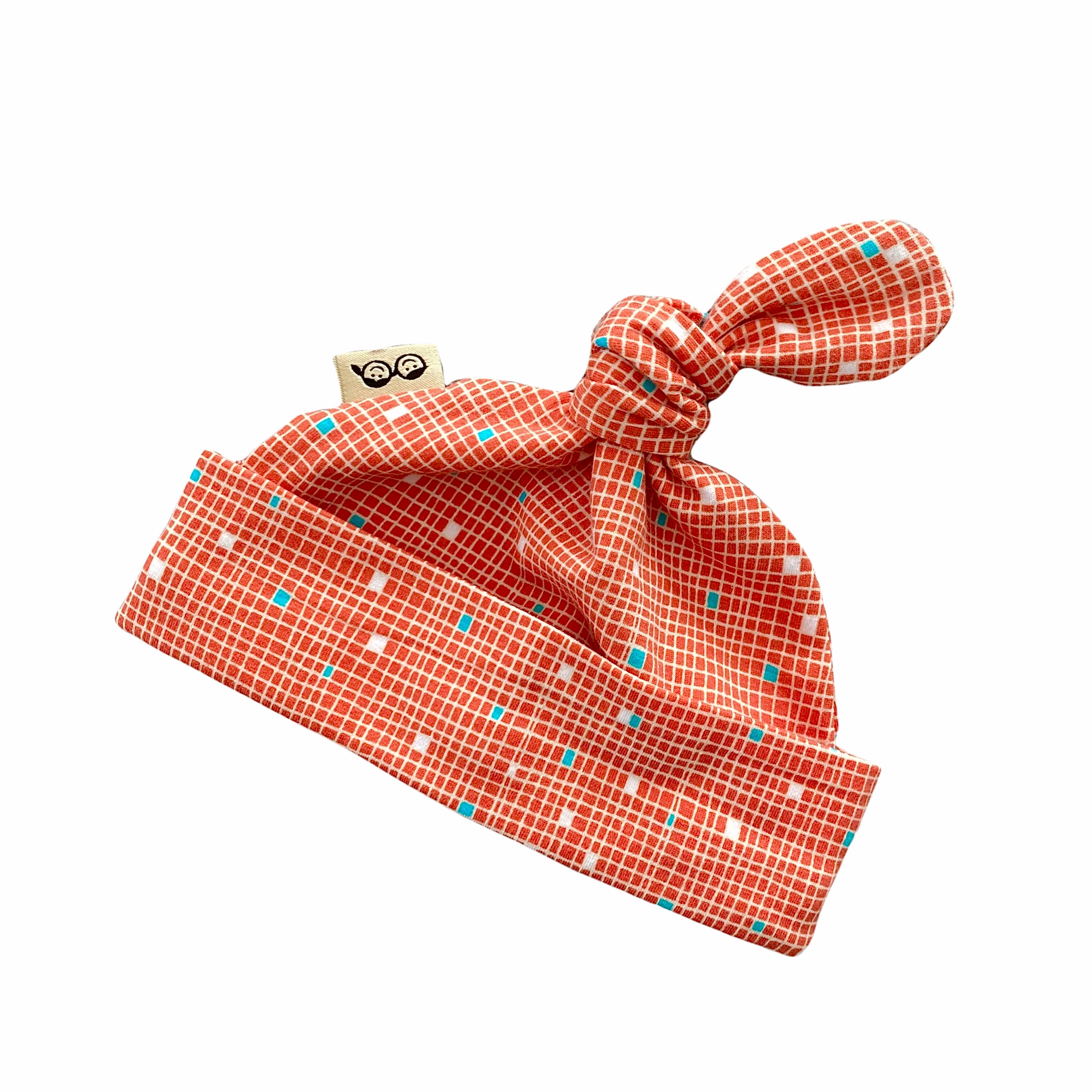Tiny Squares on Coral Leggings and/or Knot Beanie