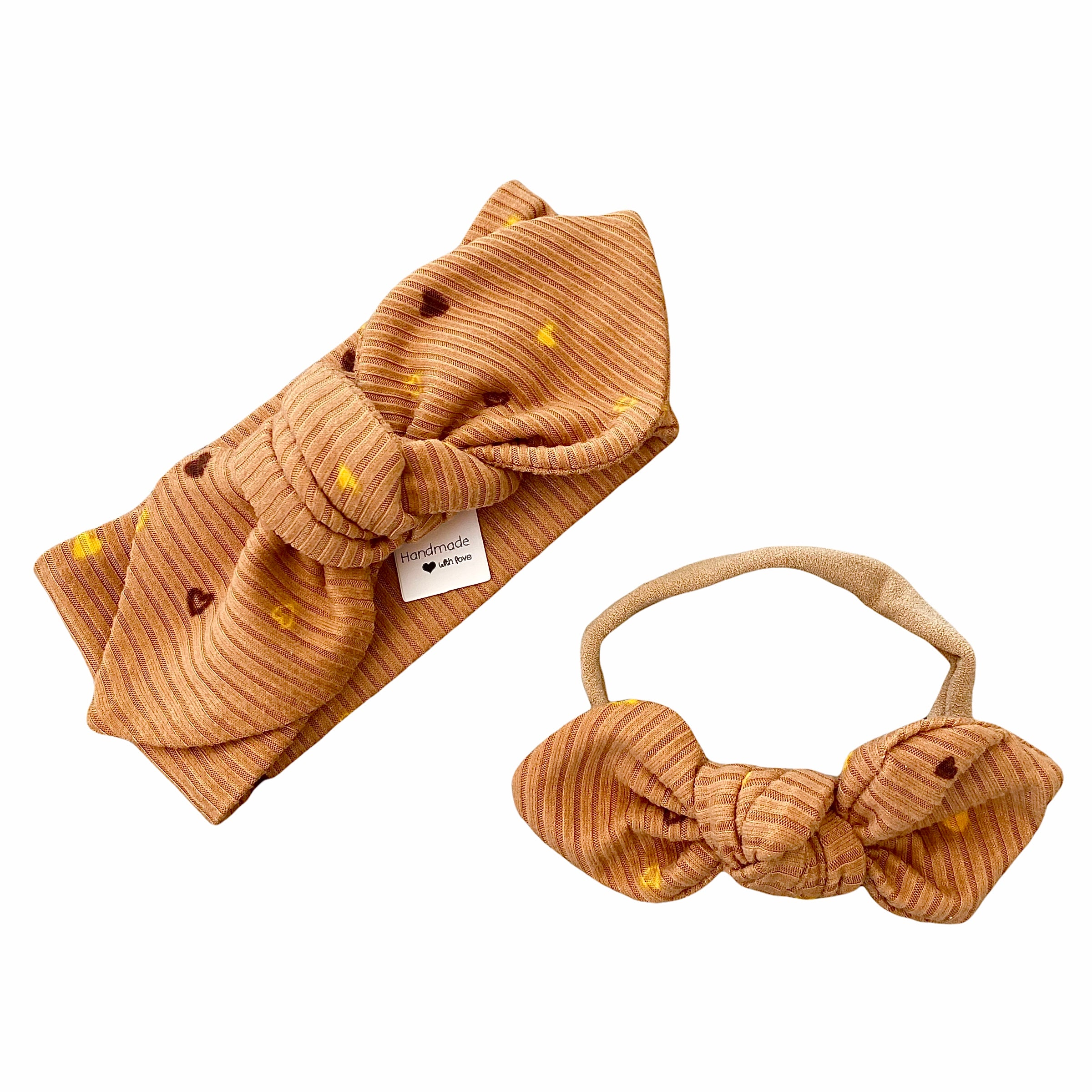 Dainty Hearts on Camel Ribbed Headbands
