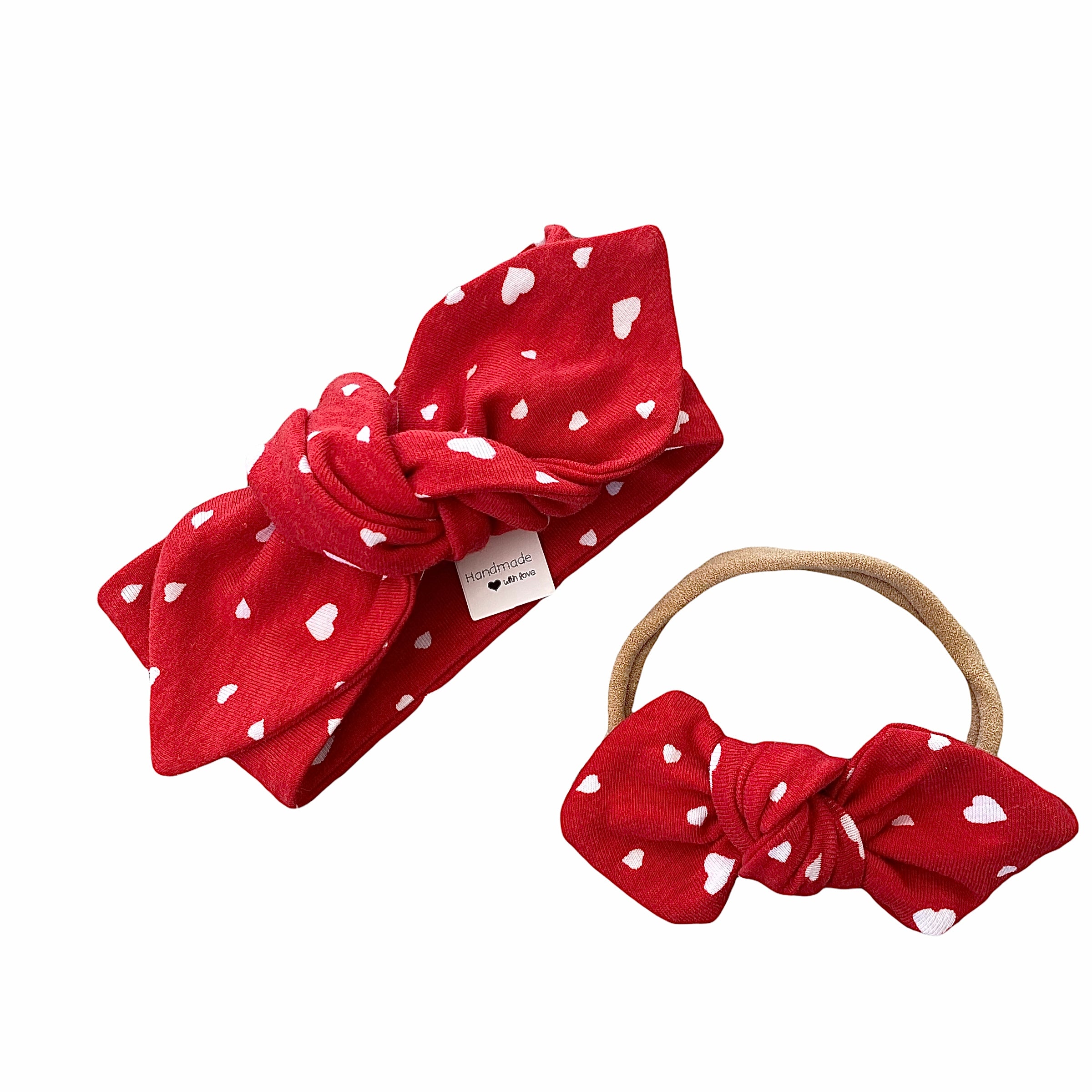 White Dainty Hearts on Red Headbands