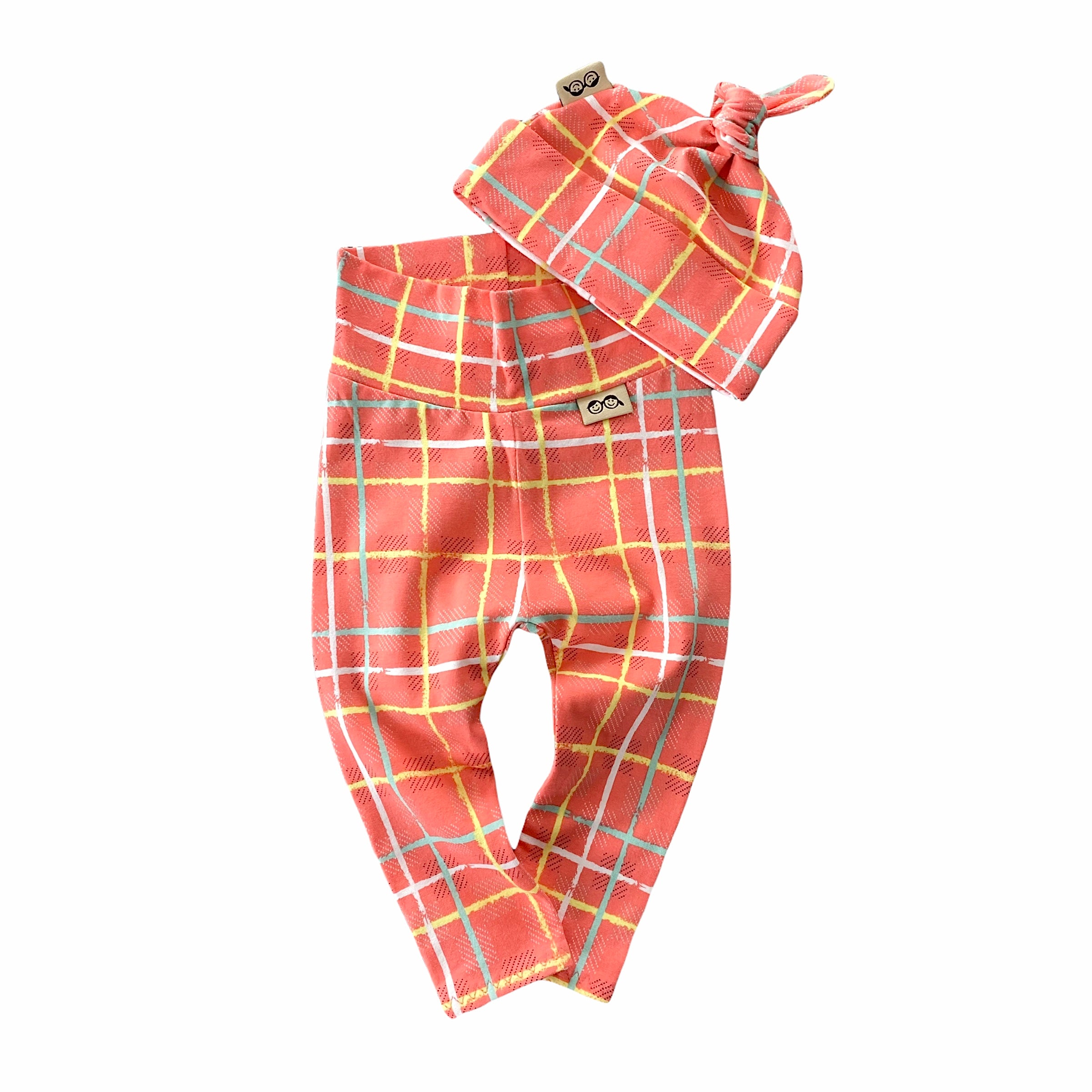 Large Squares on Coral Leggings and/or Knot Beanie