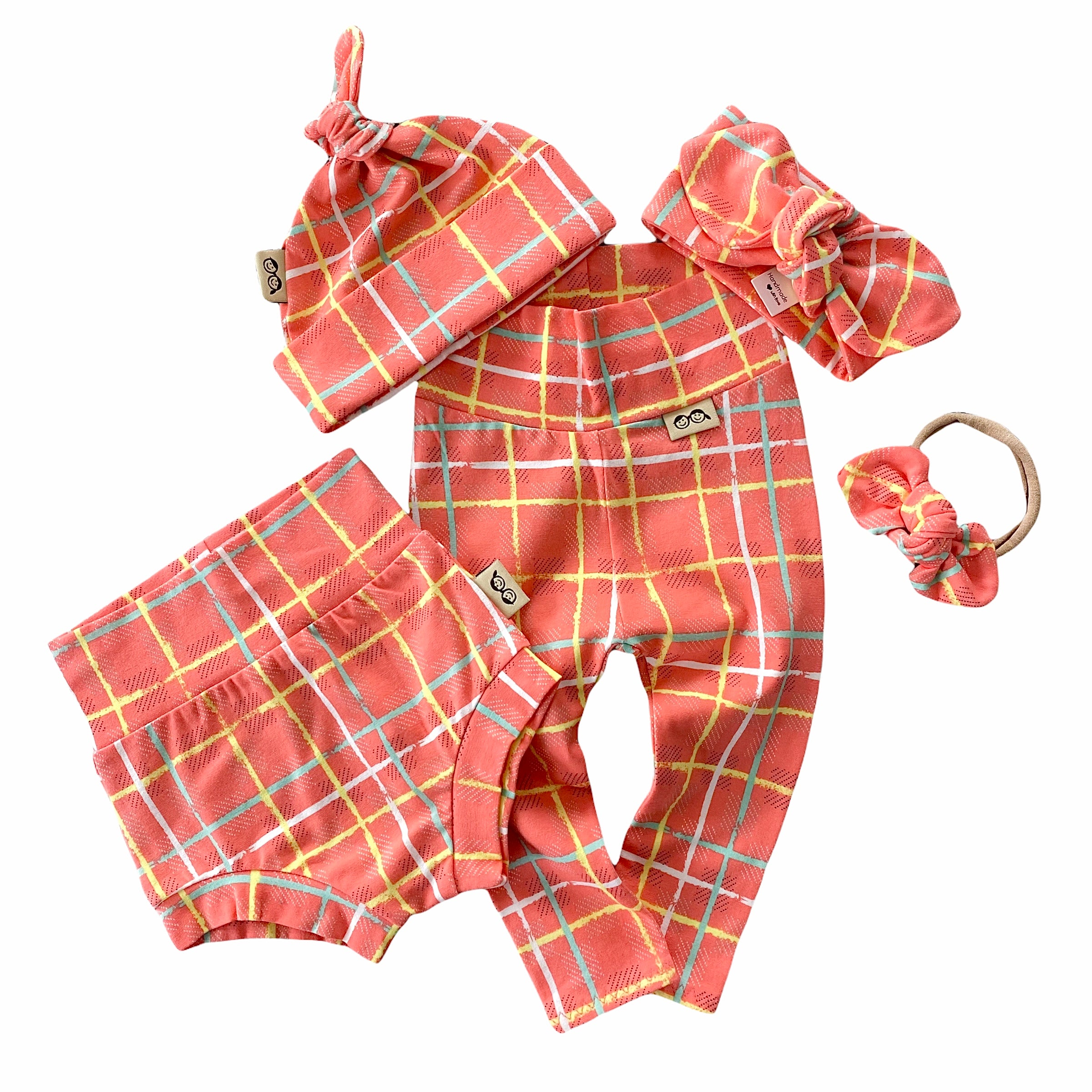 Large Squares on Coral Leggings and/or Knot Beanie