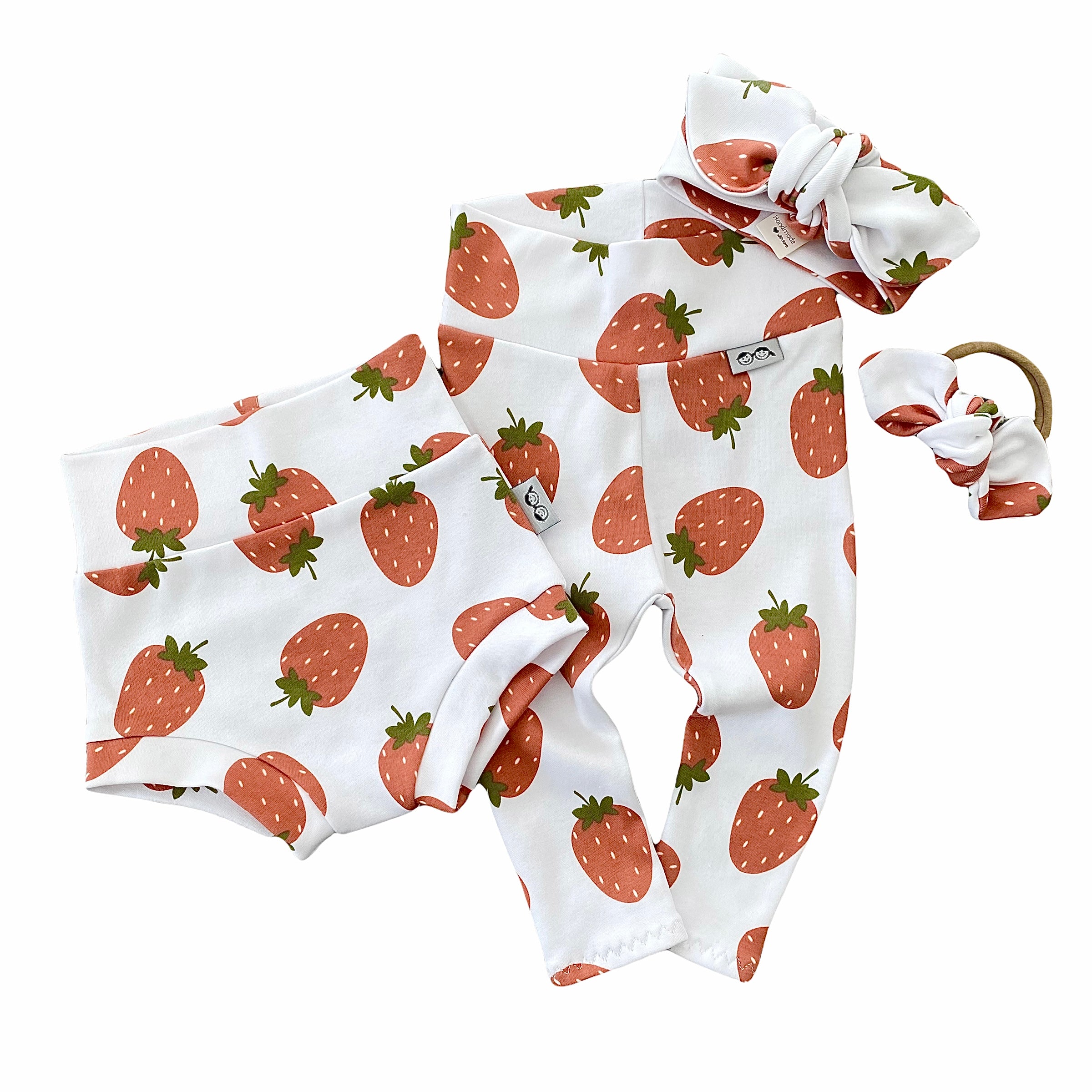 Strawberries on White Leggings and/or Headbands