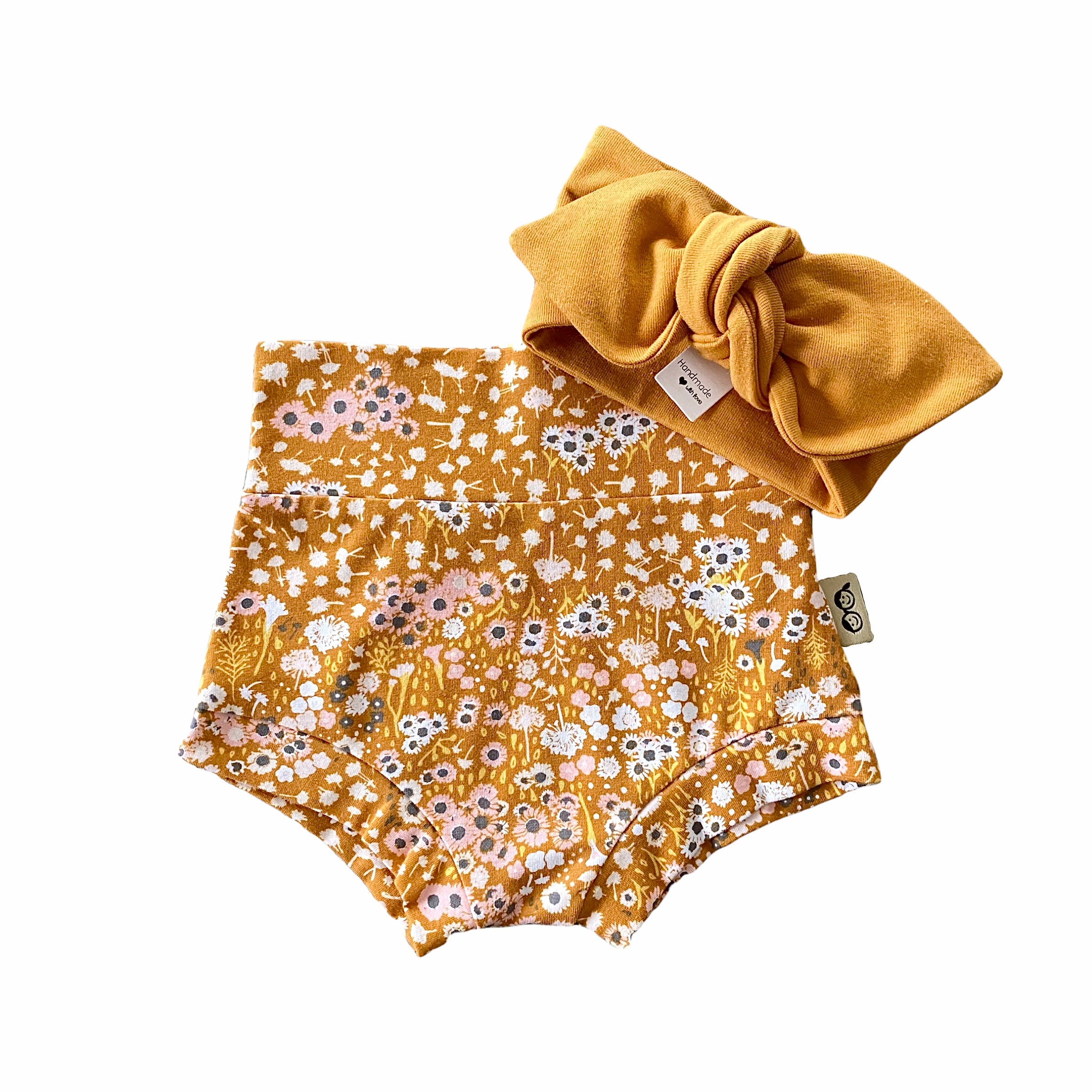 Mustard Floral Bummies with Mustard Headband