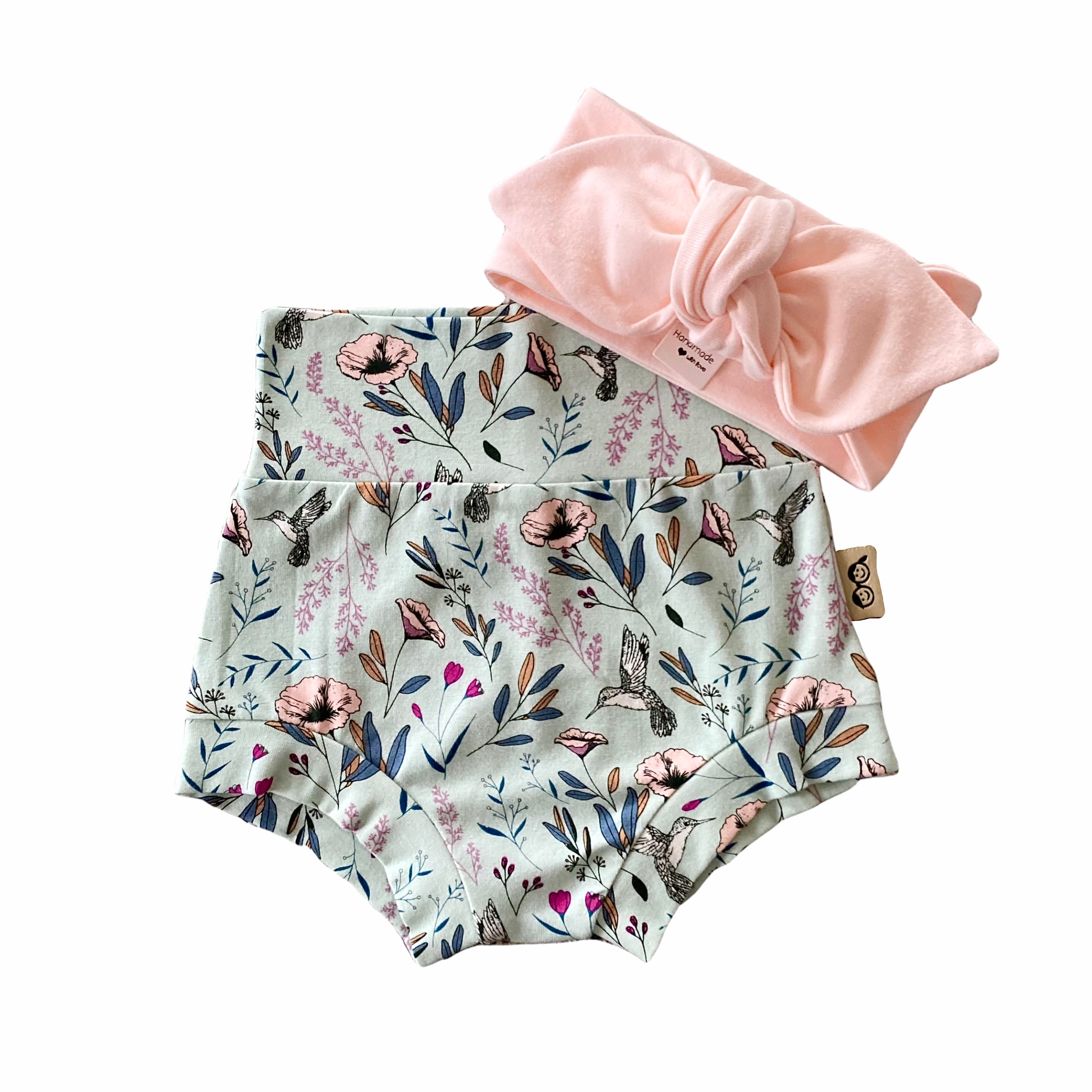 Hummingbirds on Sage Bummies with Pink Headband