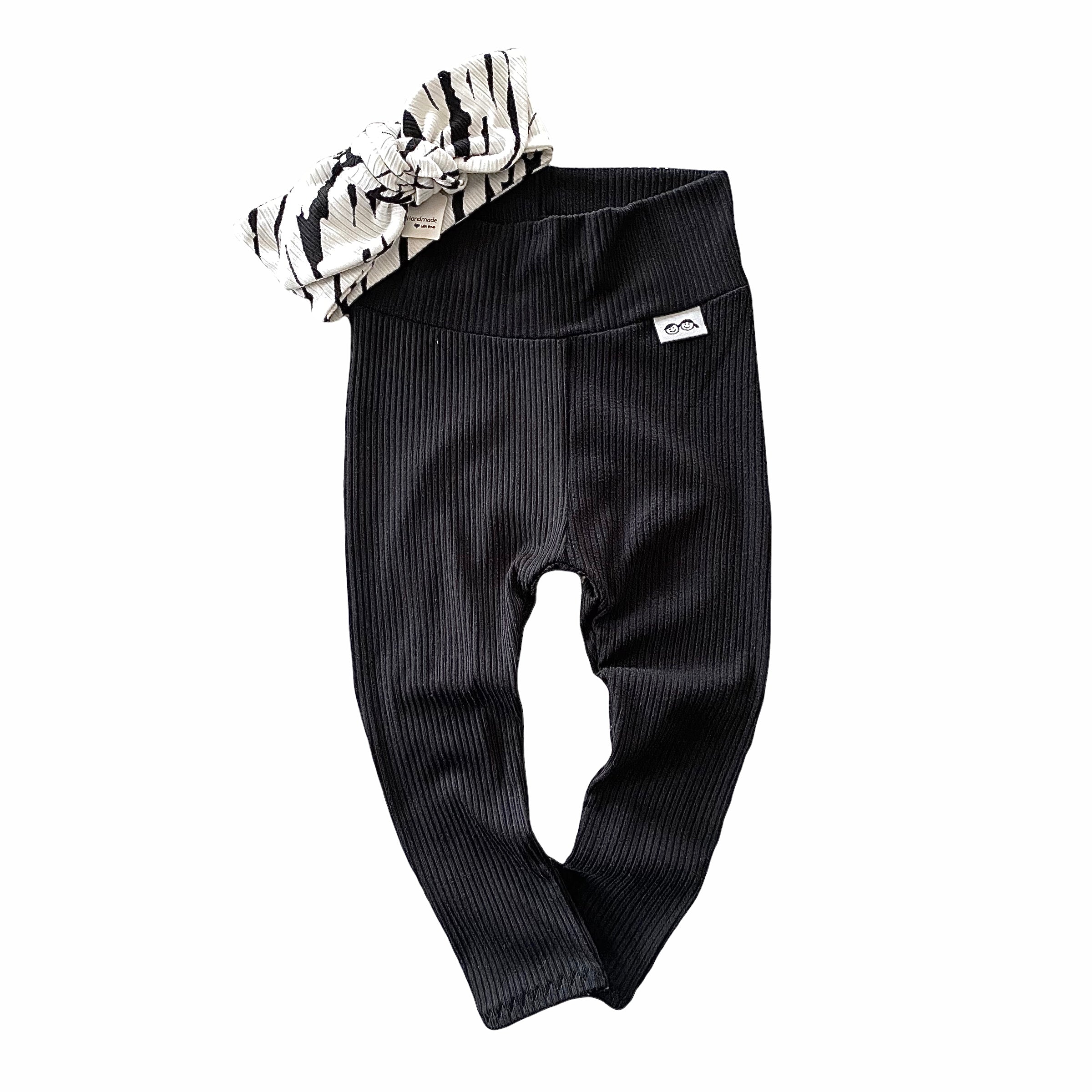 Black Ribbed Leggings with Zebra Striped Headband
