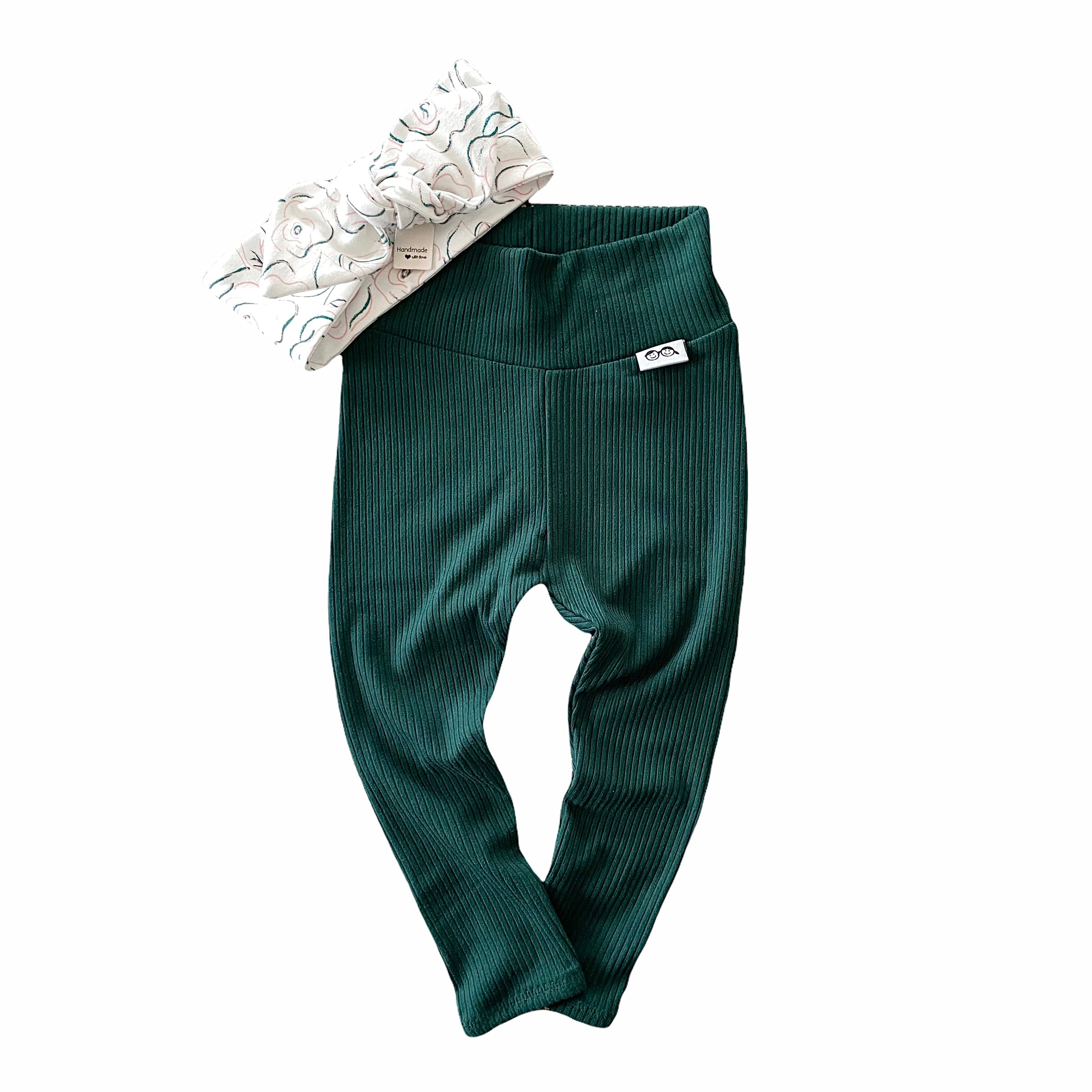 Hunter Green Leggings with Sketched Roses Headband