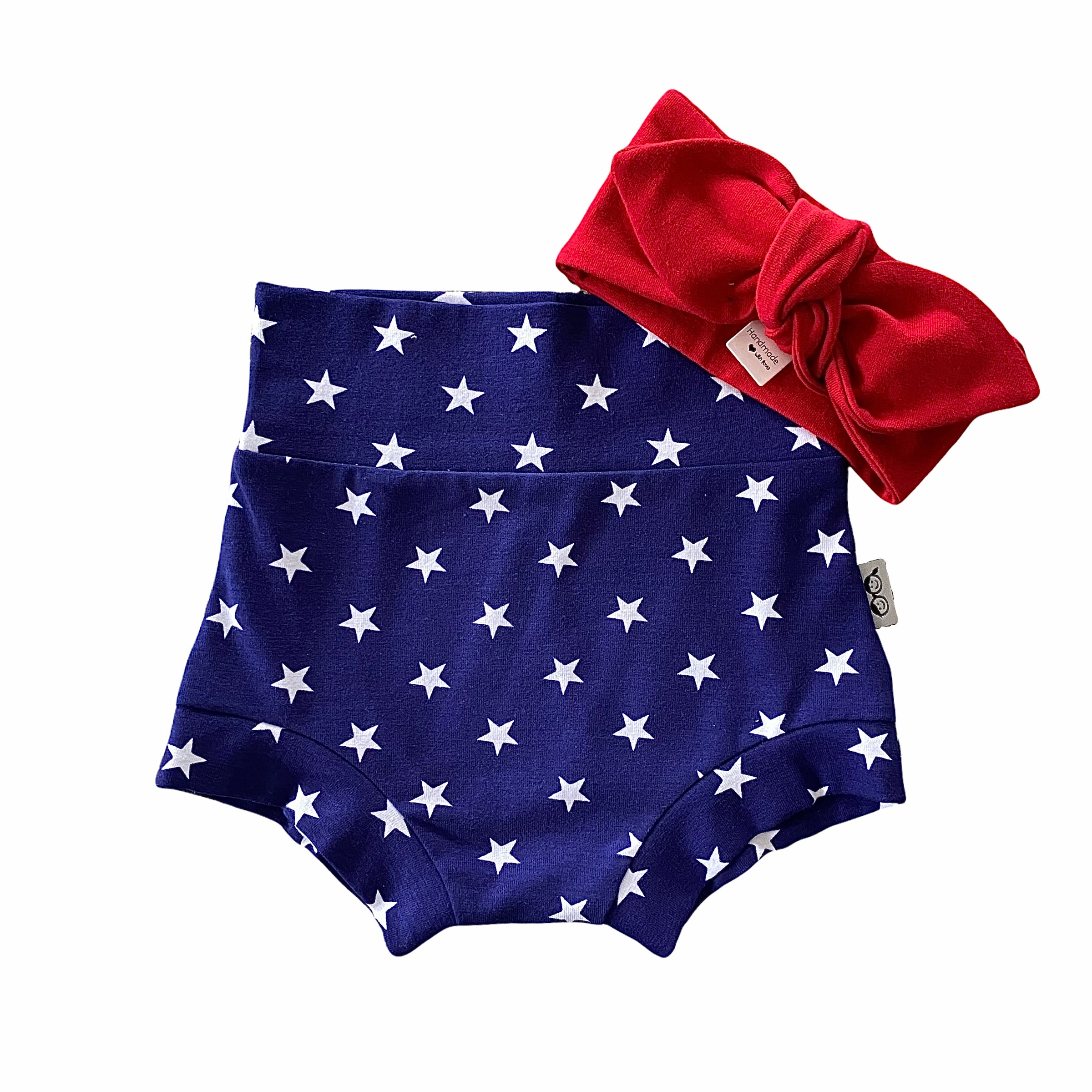 Navy Stars Bummies with Red Headband