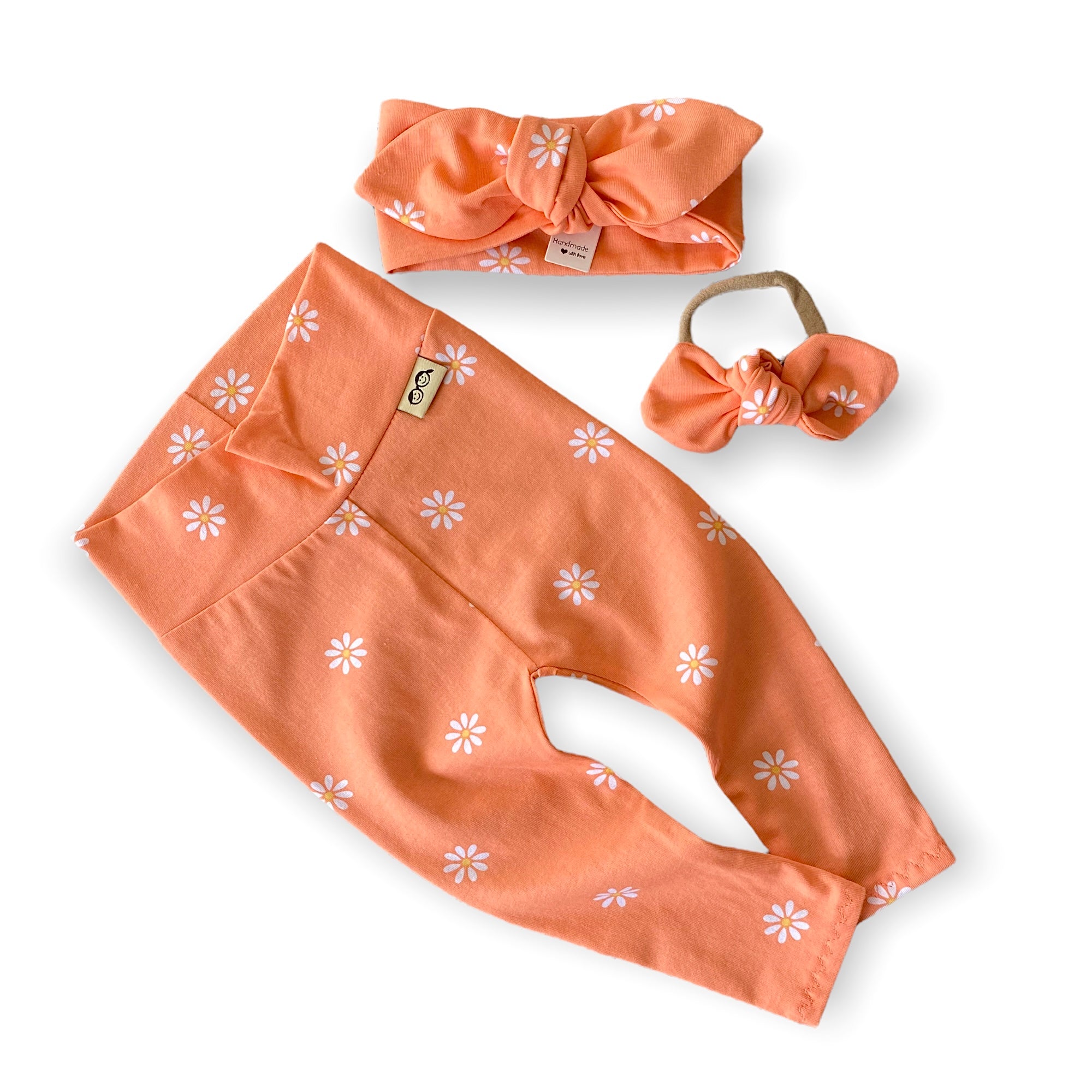 Daisies on Peach Leggings and/or Headbands