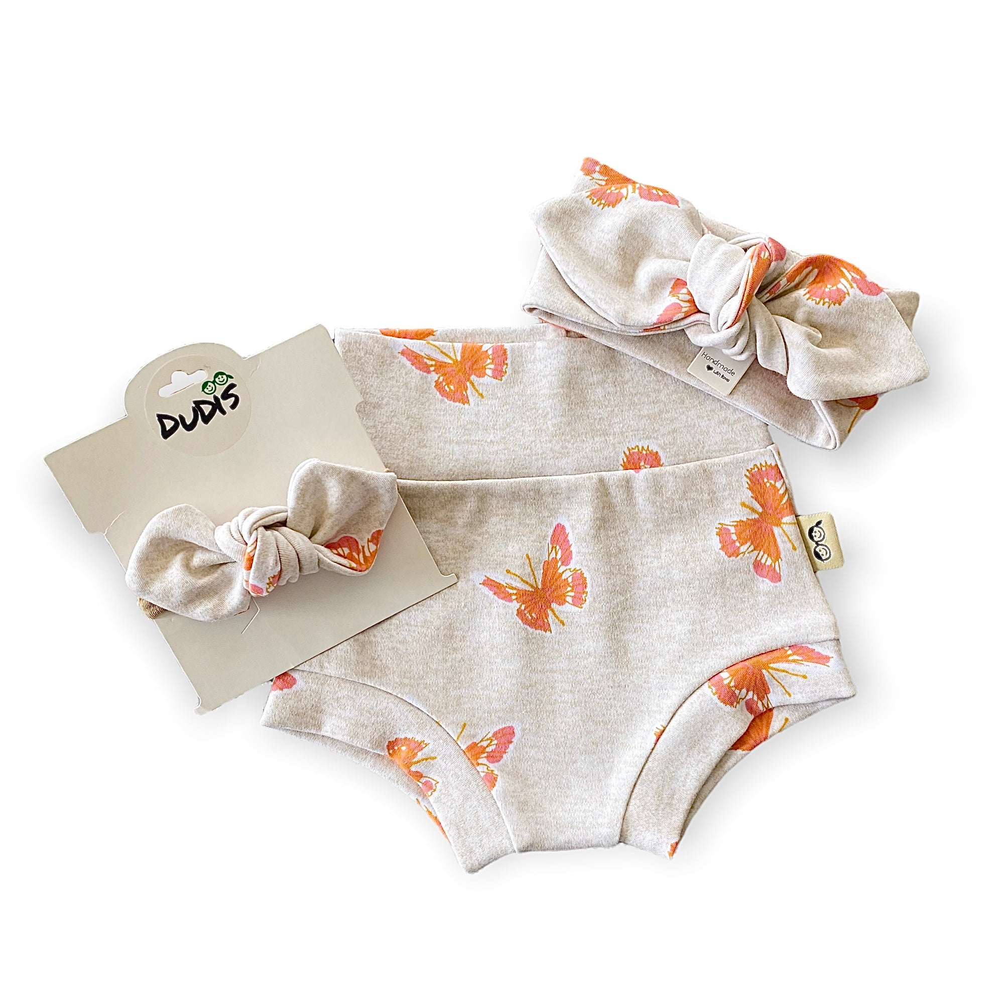 Butterflies on Heather Ivory Bummies and/or Headbands