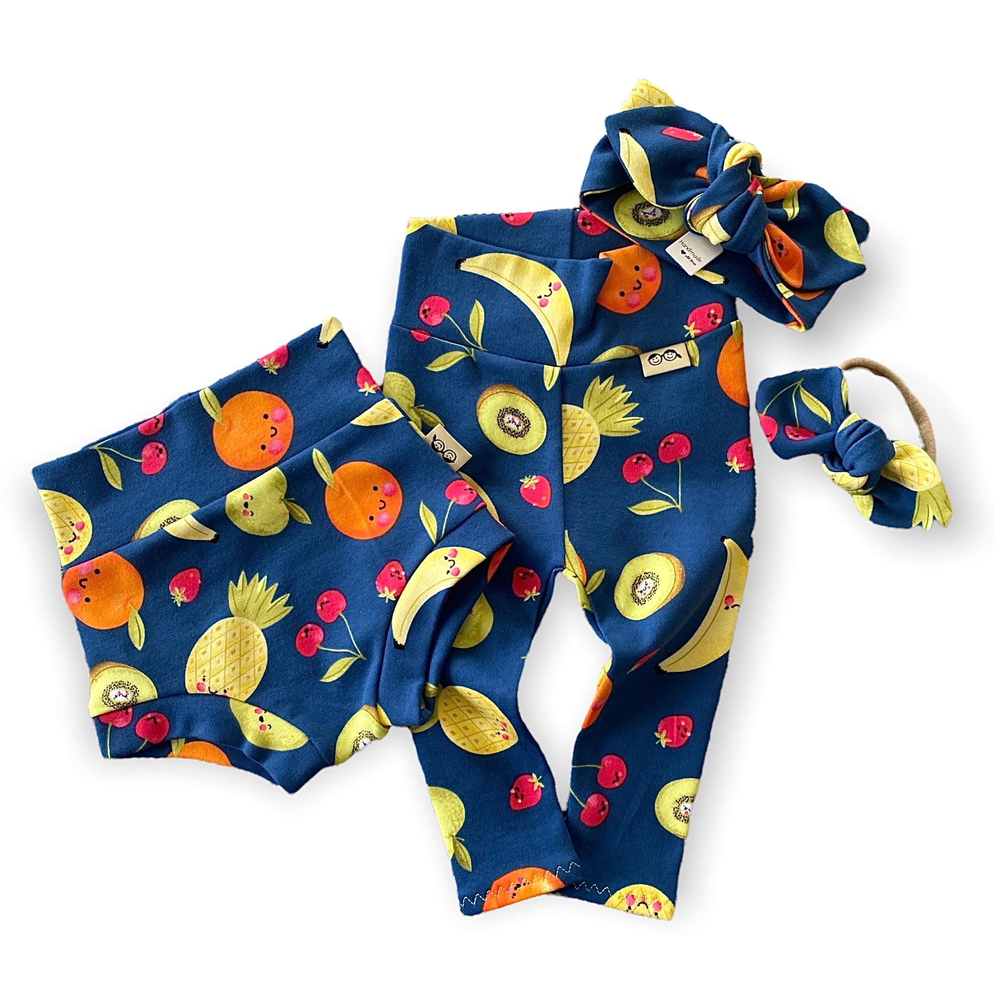 Fun Fruits on Blue Bummies and/or Headbands
