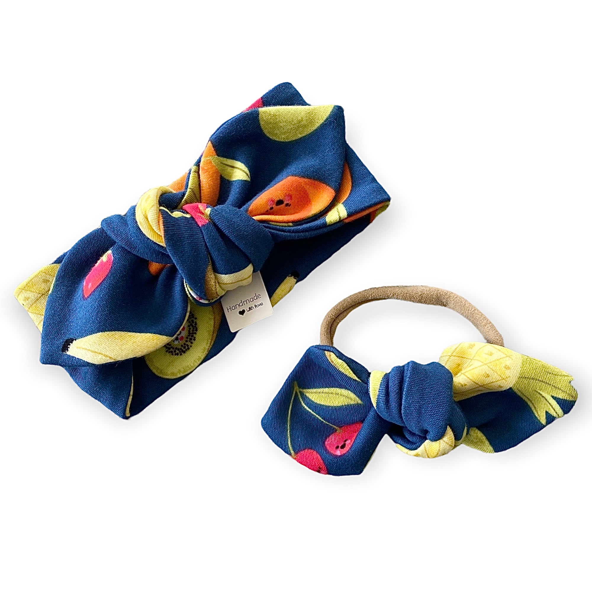 Fun Fruits on Blue Leggings and/or Headbands