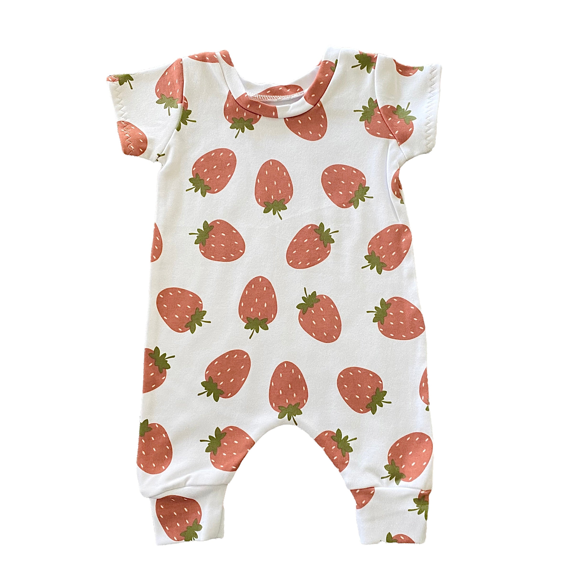 Strawberries on White Harem Romper