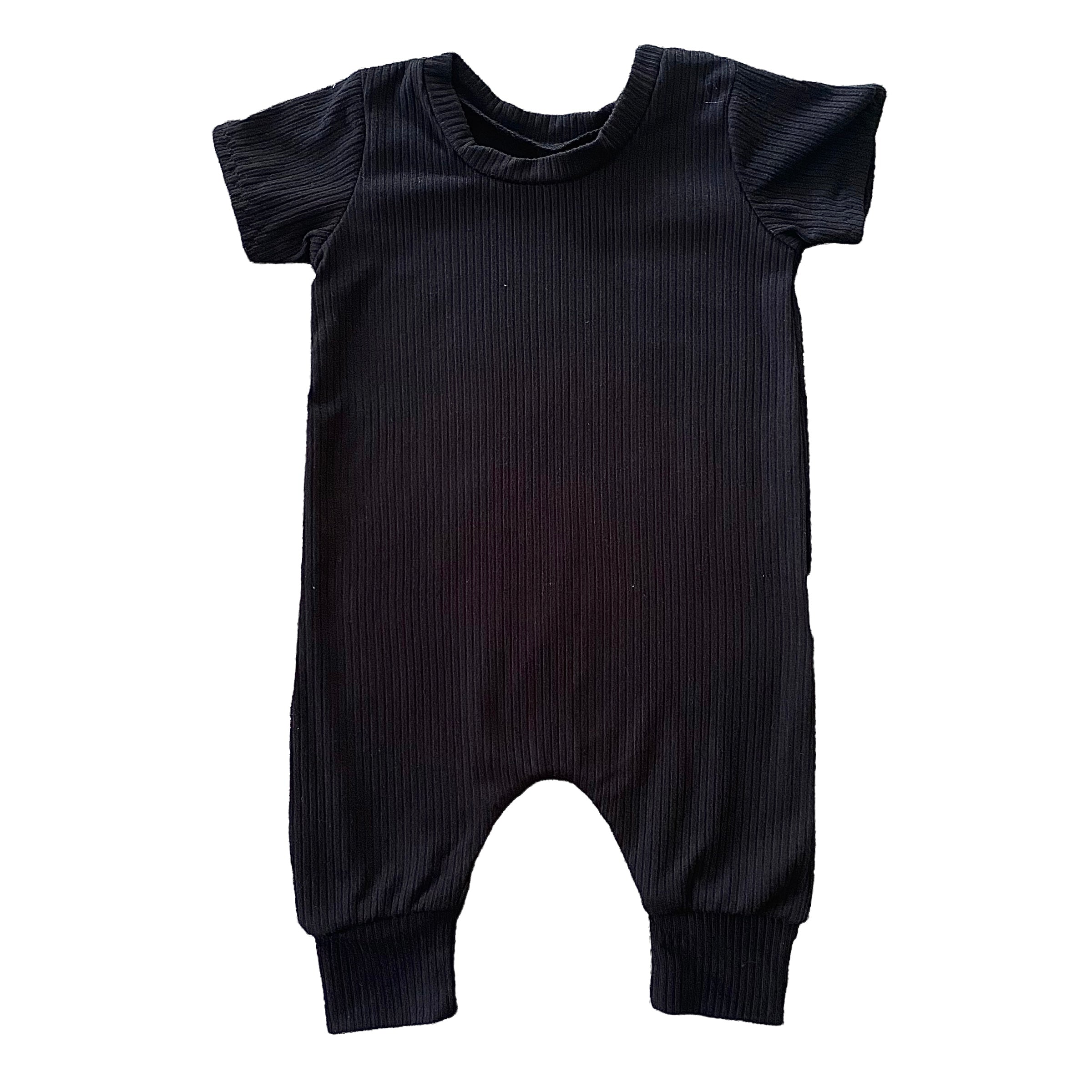 Black Ribbed Harem Romper