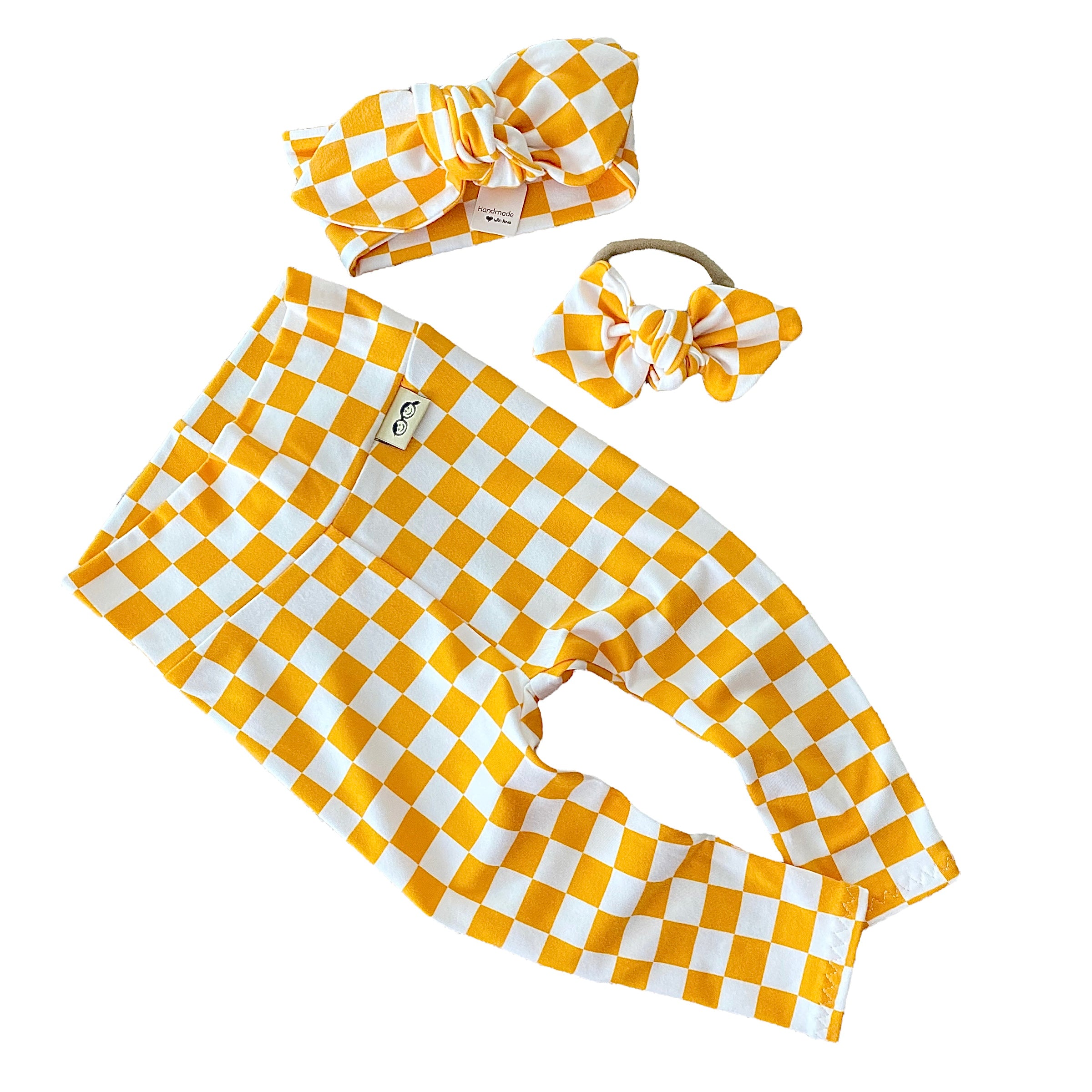 Yellow Retro Checkered Leggings and/or Headbands