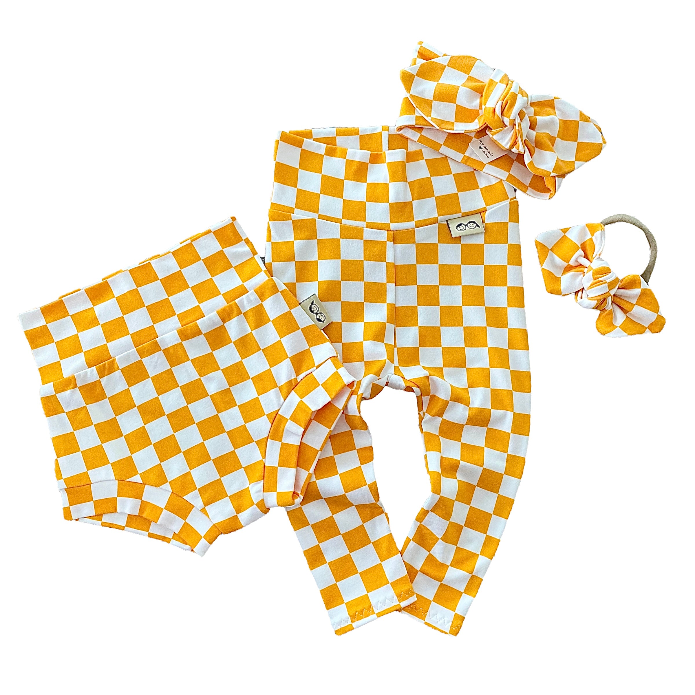 Yellow Retro Checkered Leggings and/or Headbands